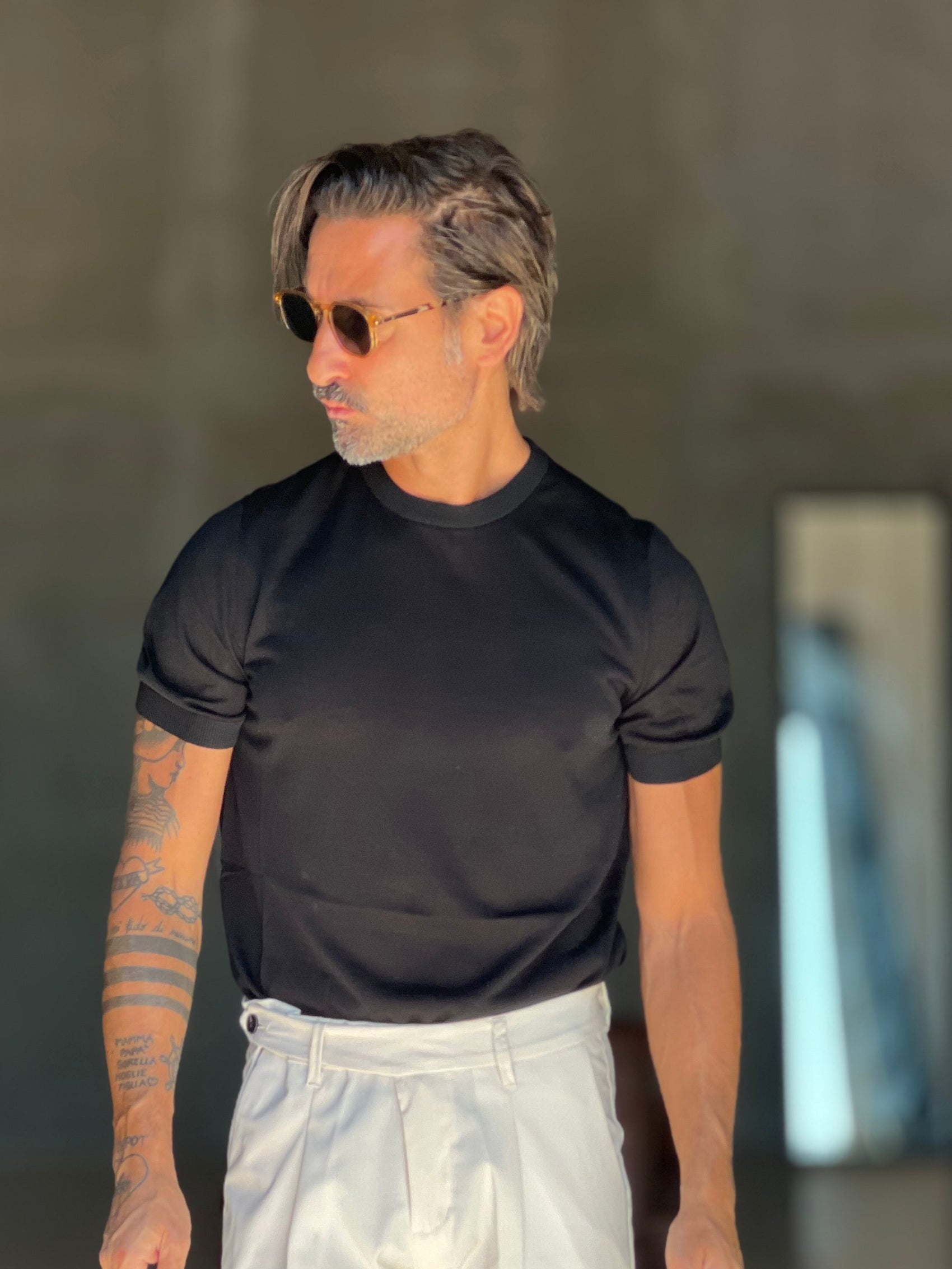 MAGLIA  GIRO NERA  FILO COTONE MISTO SETA