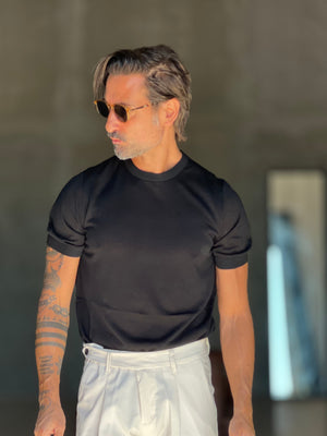 MAGLIA  GIRO NERA  FILO COTONE MISTO SETA