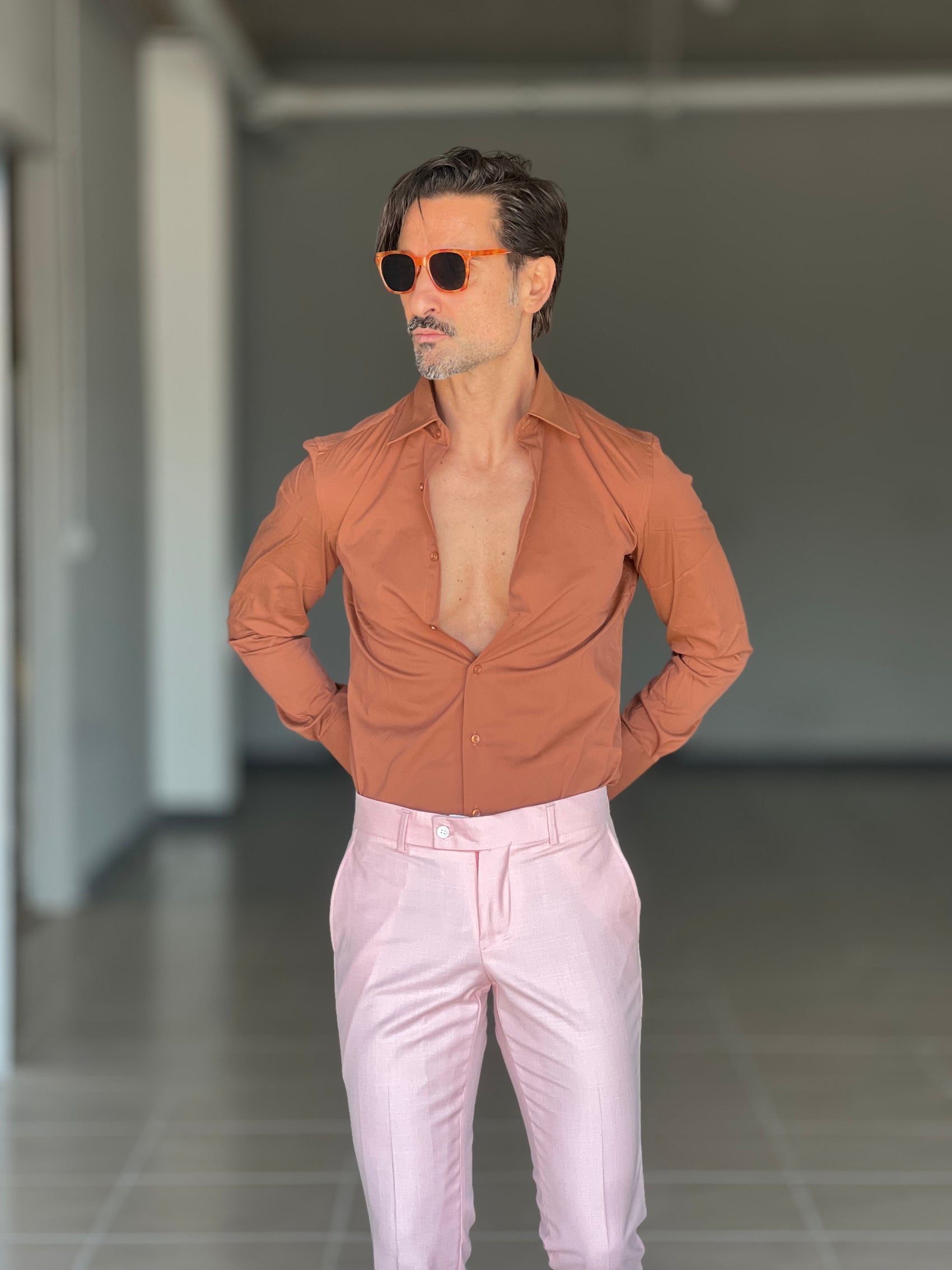 CAMICIA MATTONE POPELINE DI COTONE STRECH