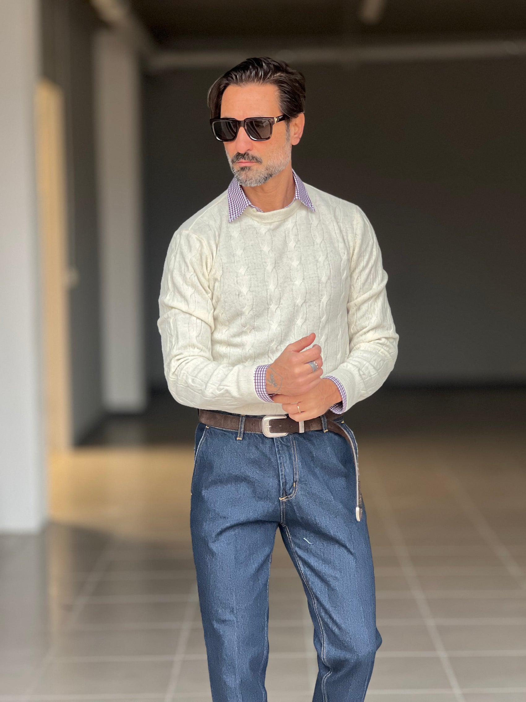 MAGLIA GIRO PANNA   LANA E CASHEMERE TRECCIA PICCOLA