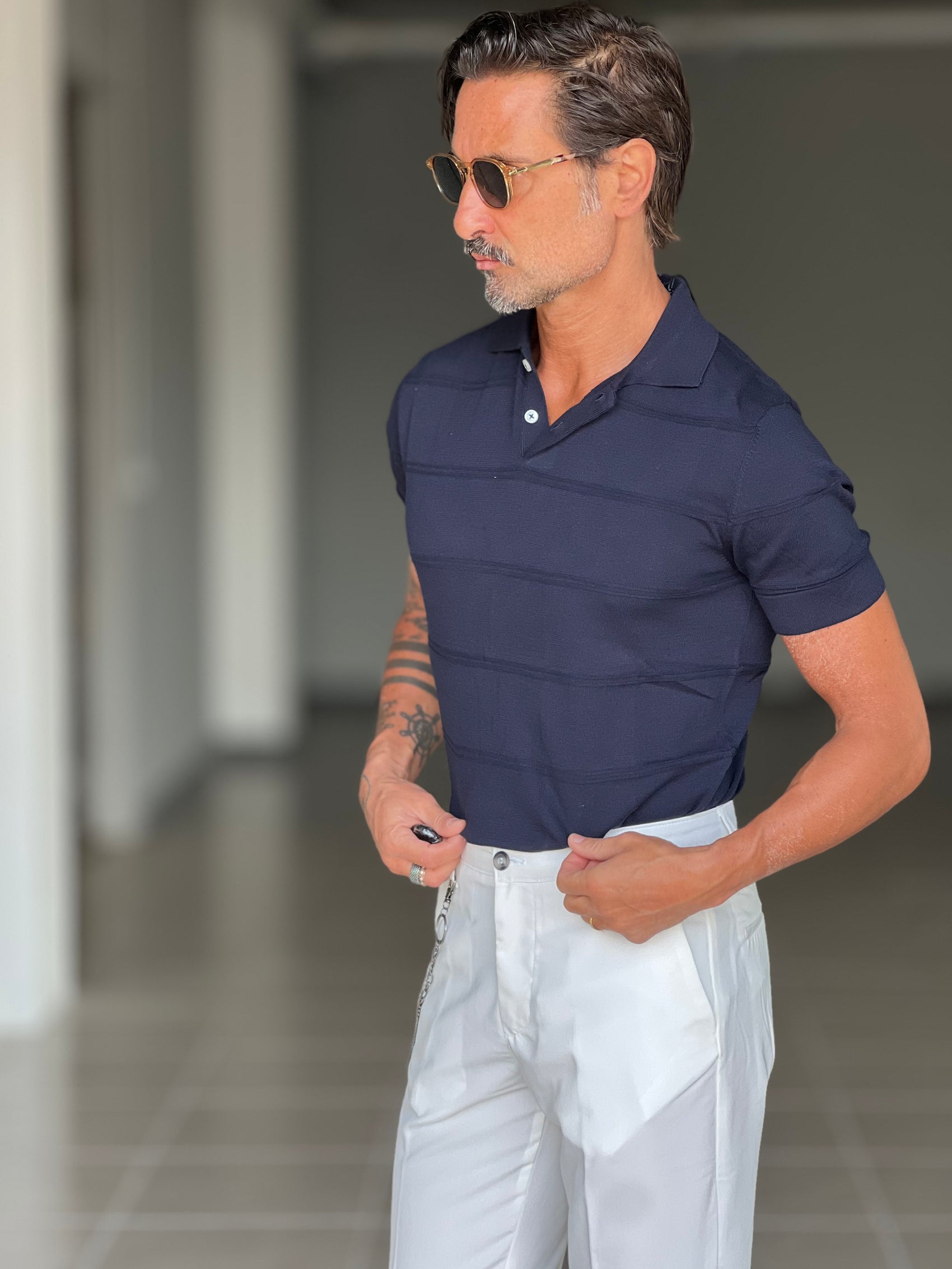 POLO BLU  TESSUTO OPERATO
