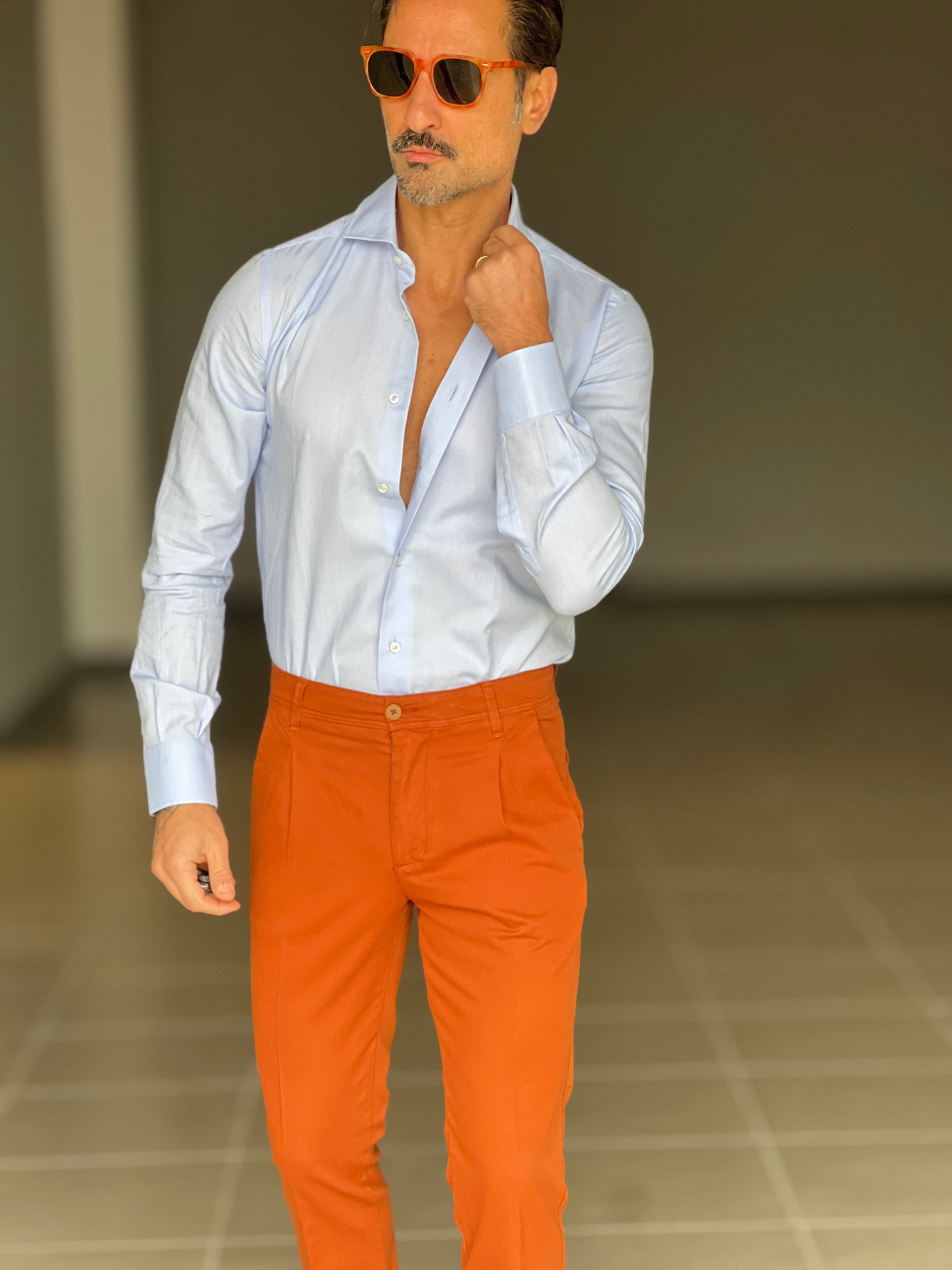 CAMICIA DEPOT  CELESTE  TWILL DI COTONE DOPPIO RITORTO