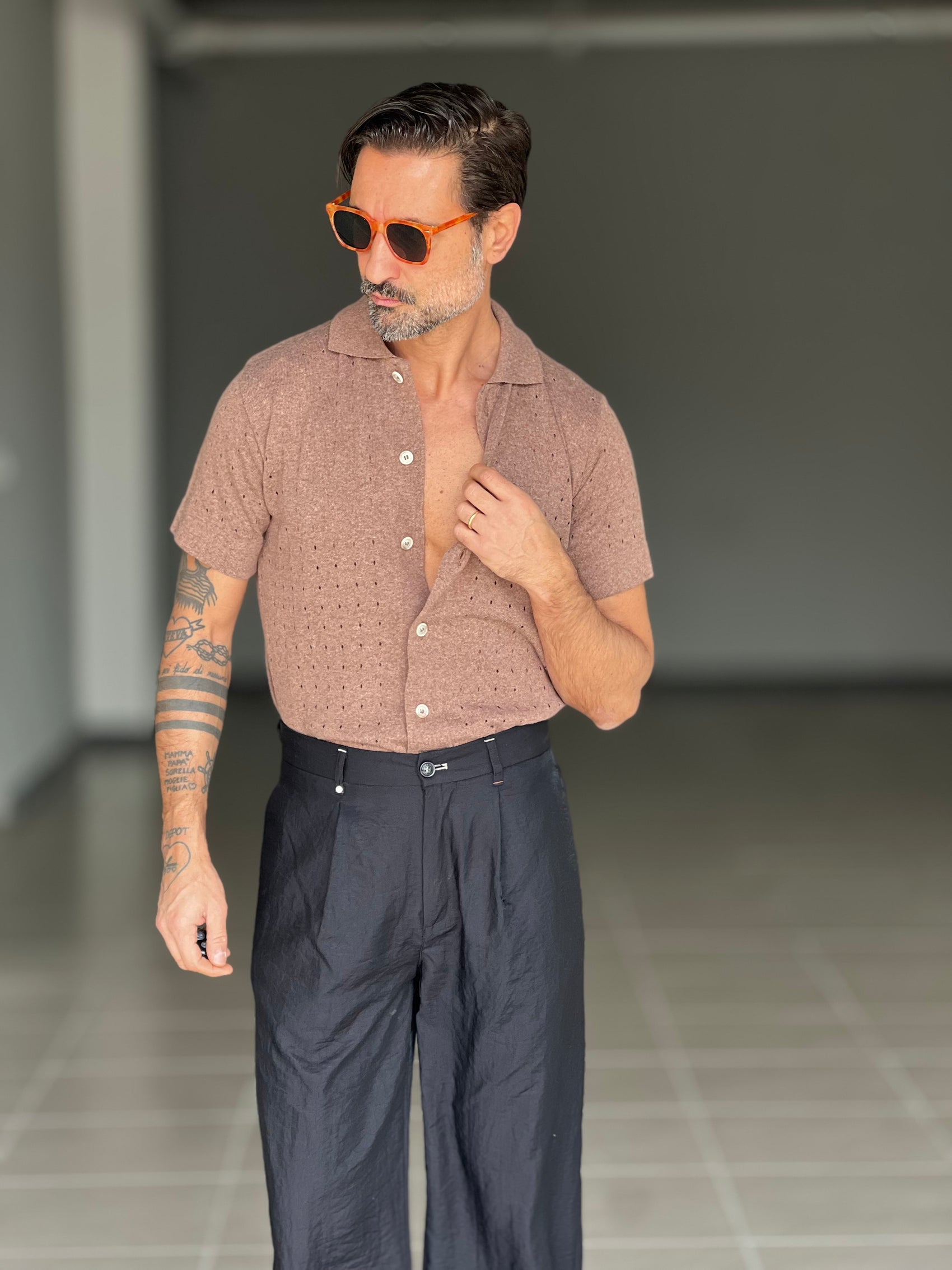 POLO CAMICIA TABACCO  TRAMATURA FORATA BL11. 0049