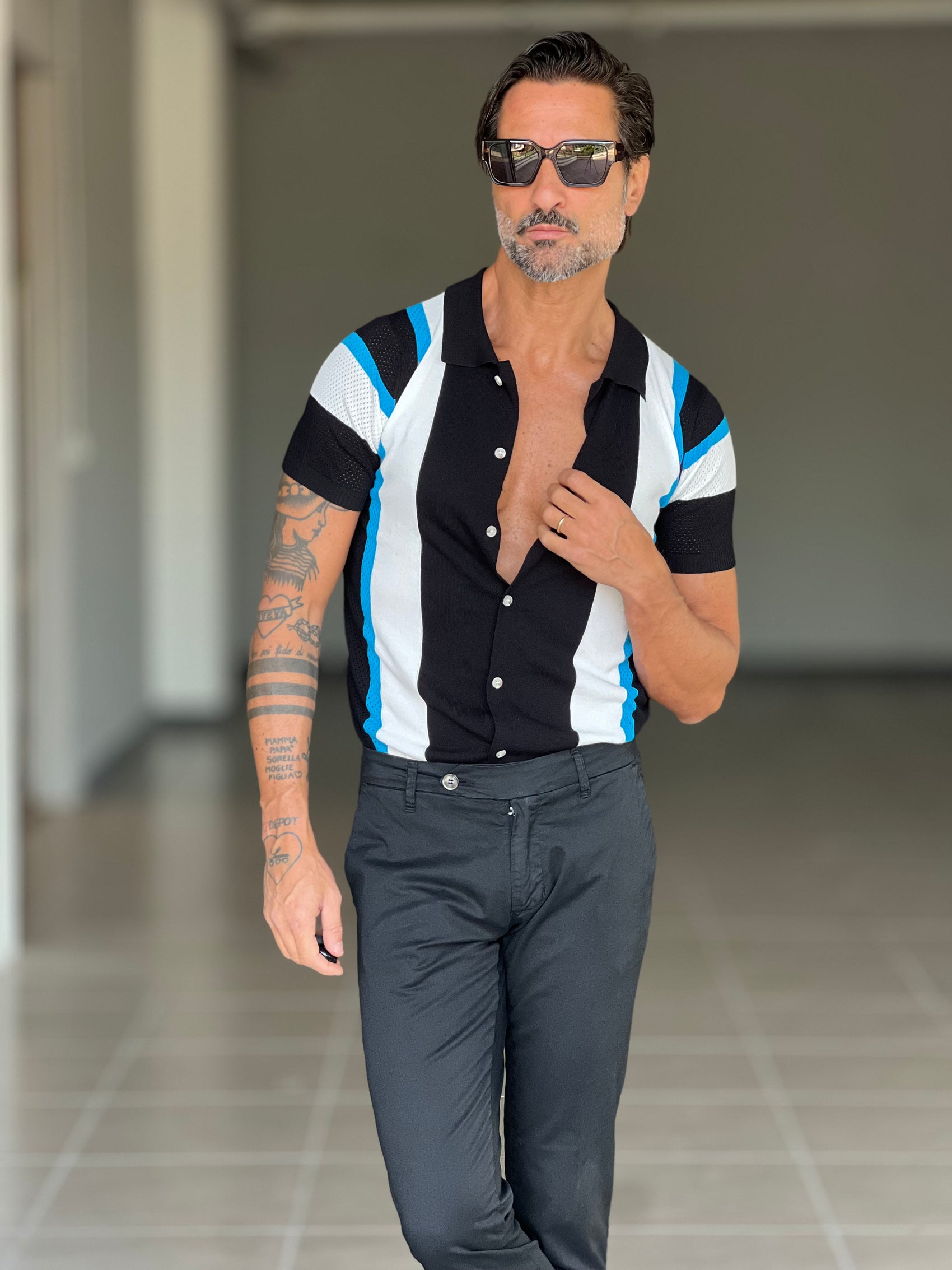 BLUE THREAD COTTON CREW NECK SWEATER