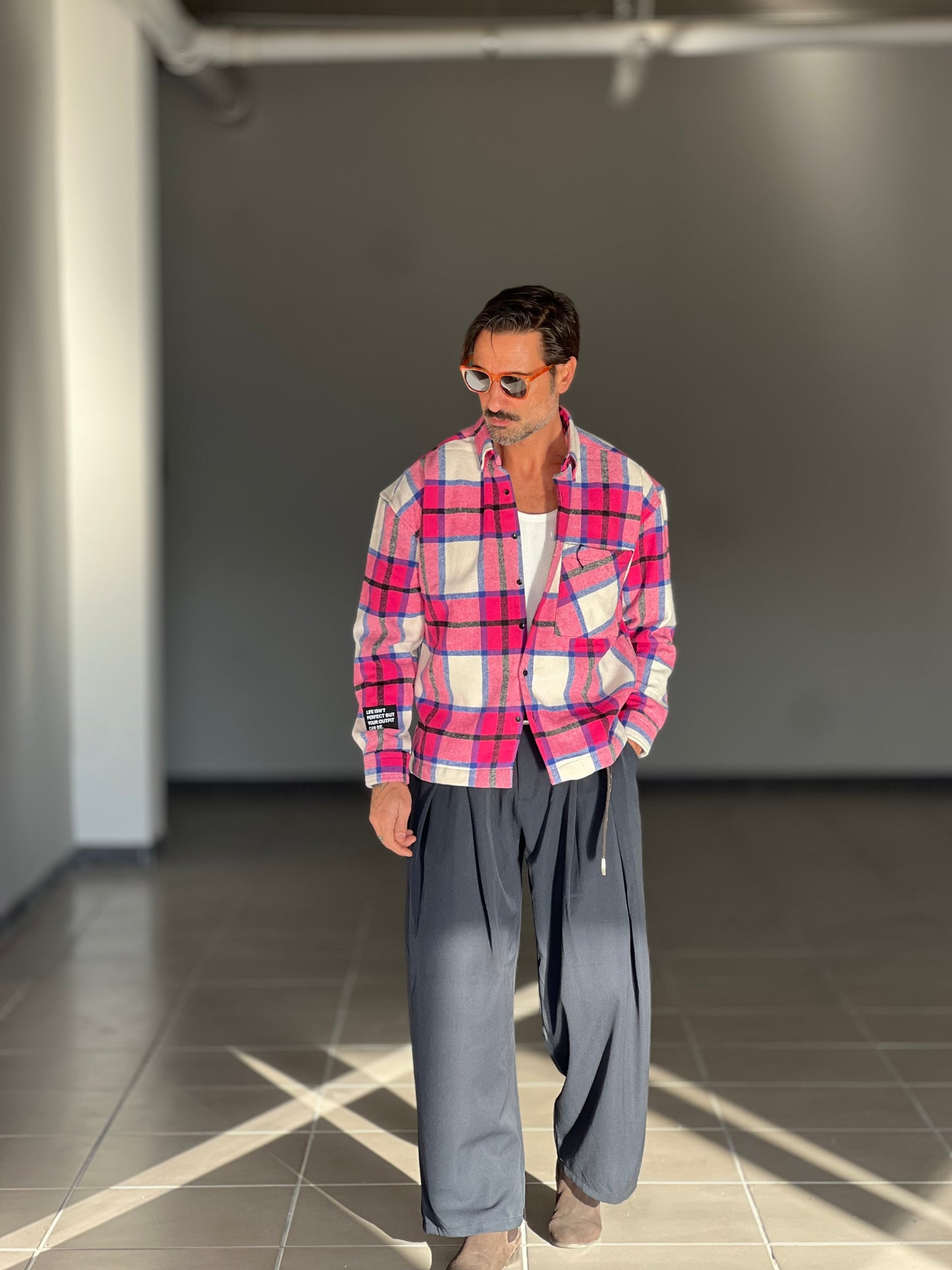 CAMICIA FLANELLA TARTAN ROSA E PANNA