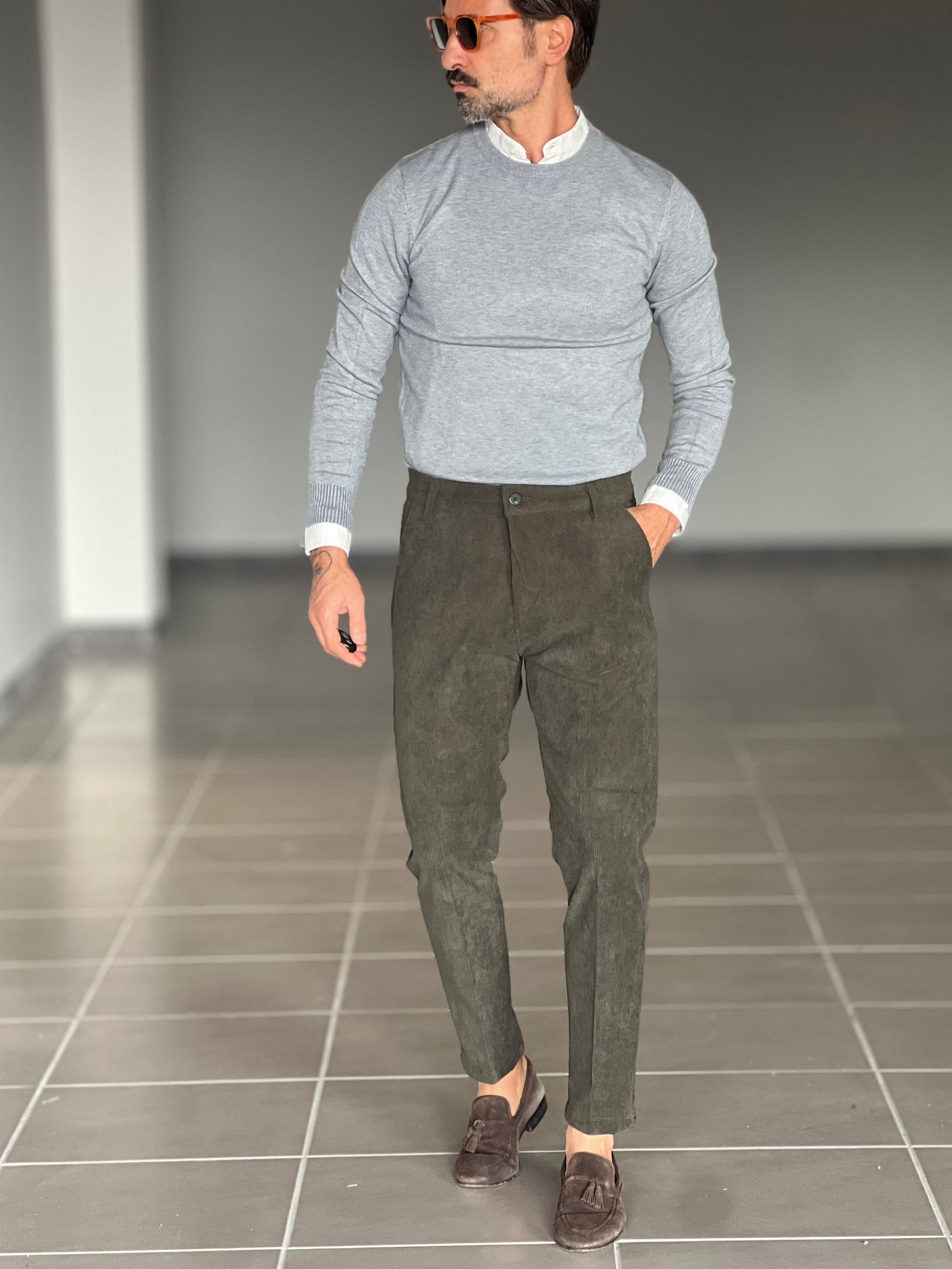 PANTALONE VERDE  VELLUTO MILLERIGHE GAMBA DRITTA TASCA AMERICA