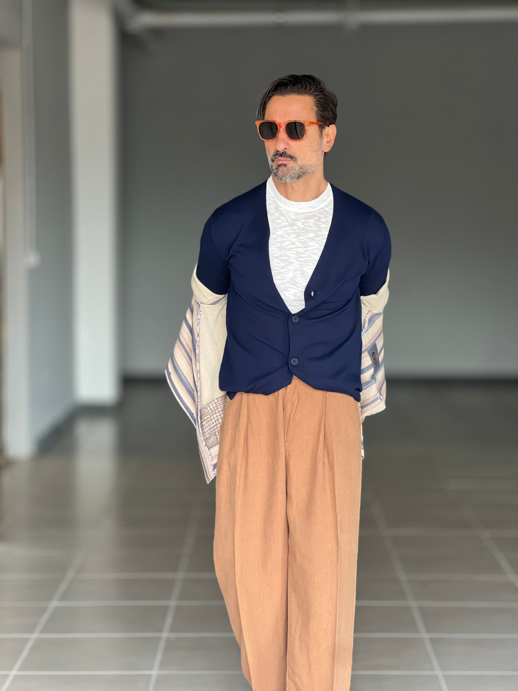 CARDIGAN RASATO BLU  COTONE