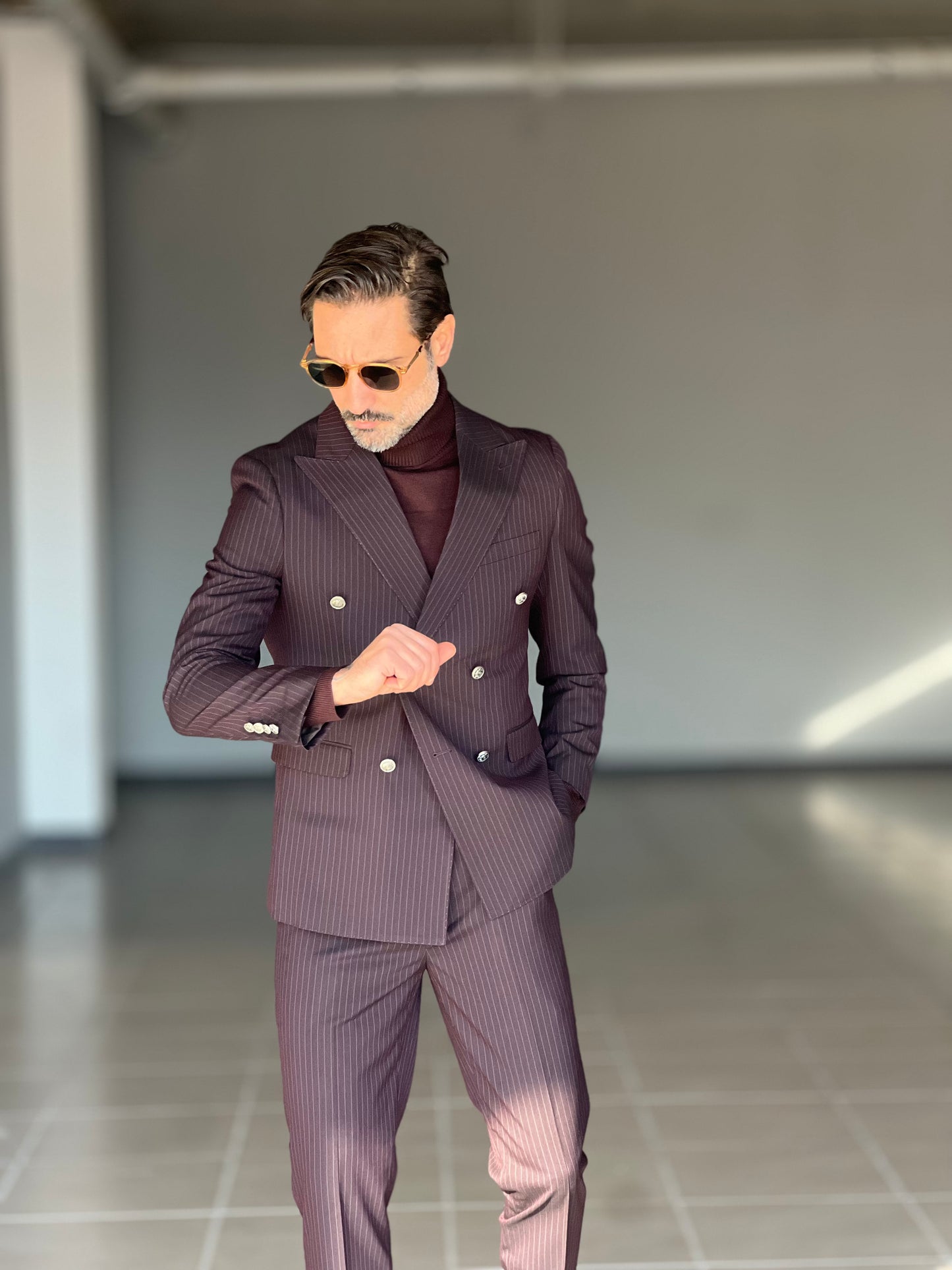 ABITO  MORO / PRUGNA GESSATO  DOPPIOPETTO BOTTONE METALLO VISCOSA E MISTI