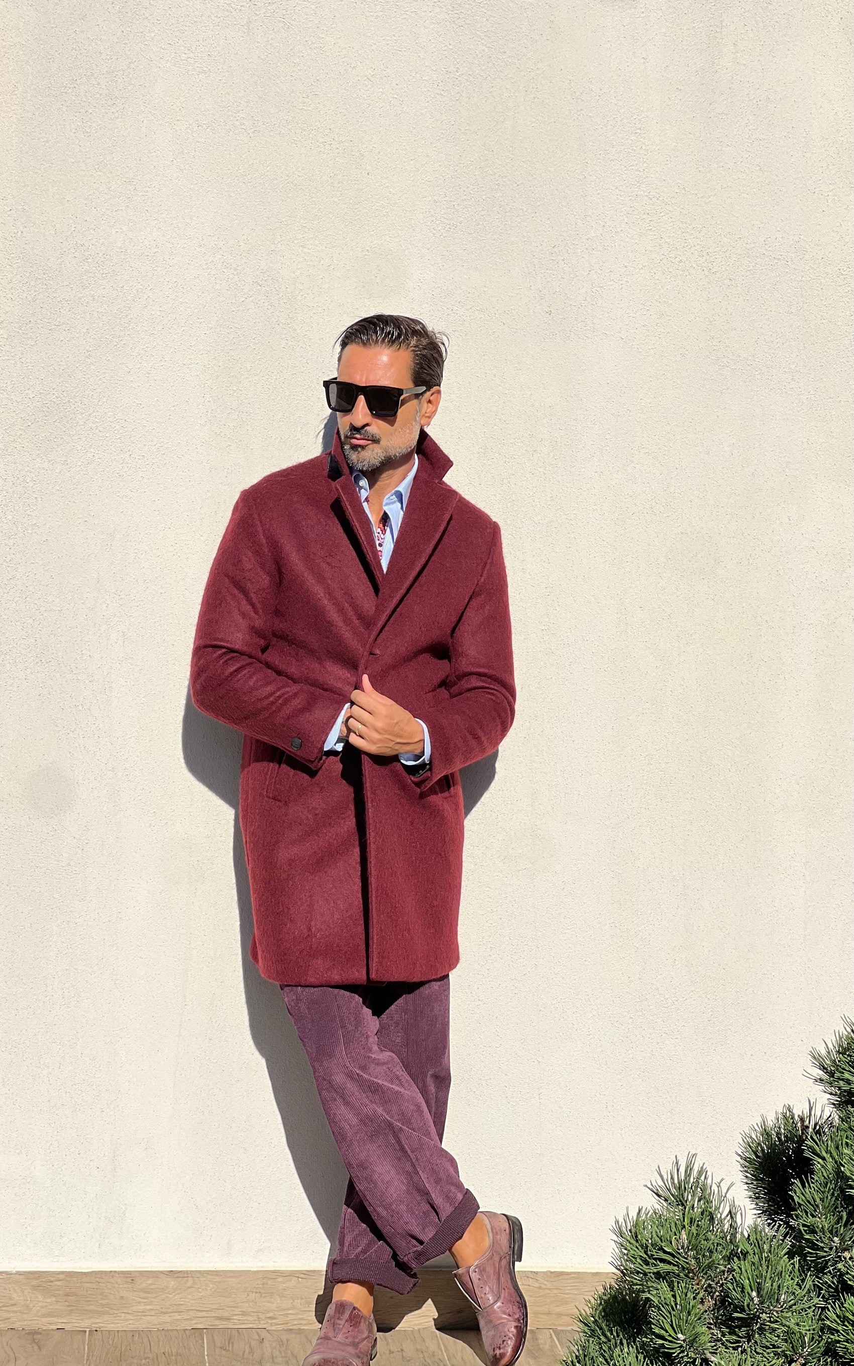 *CAPPOTTO PRUGNA LAVORAZIONE ALPACA TESSUTO LANA E MISTI ALTATENSIONE