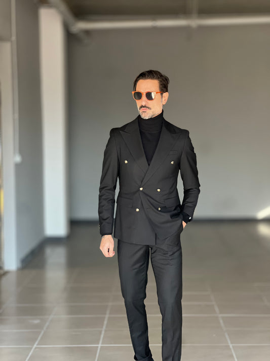 ABITO  NERO DOPPIOPETTO BOTTONE METALLO VISCOSA E MISTI