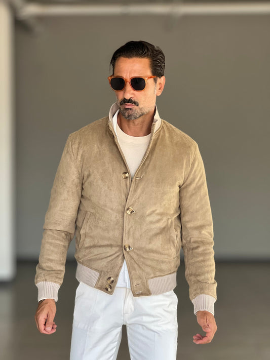 BOMBER PANNO TORTORA COLLO E POLSI IN MAGLIA