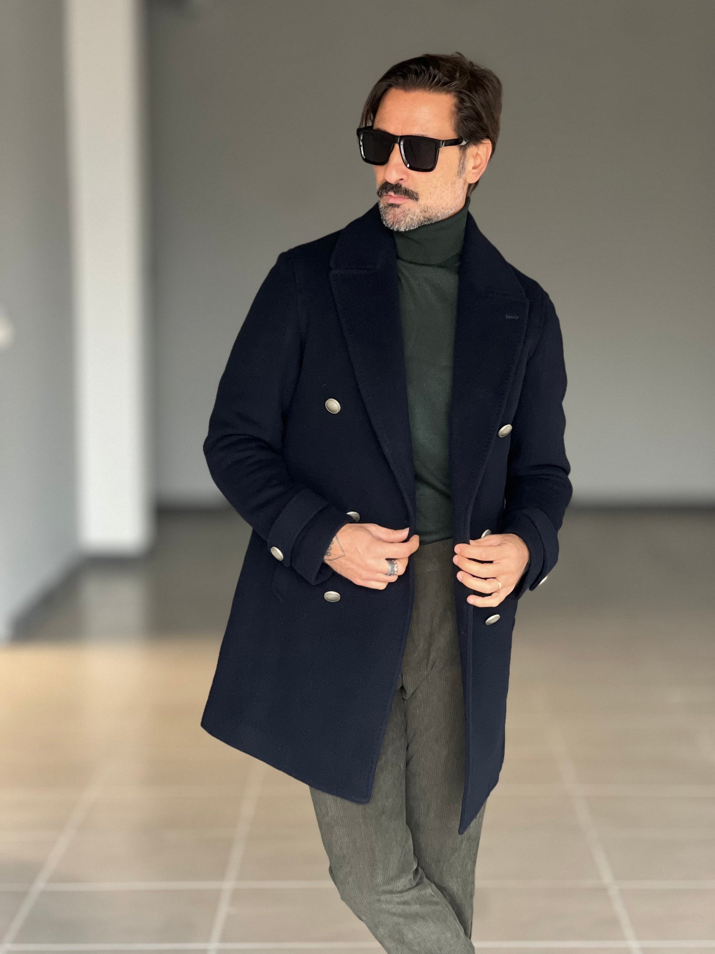 BLUE HIGH NECK COAT