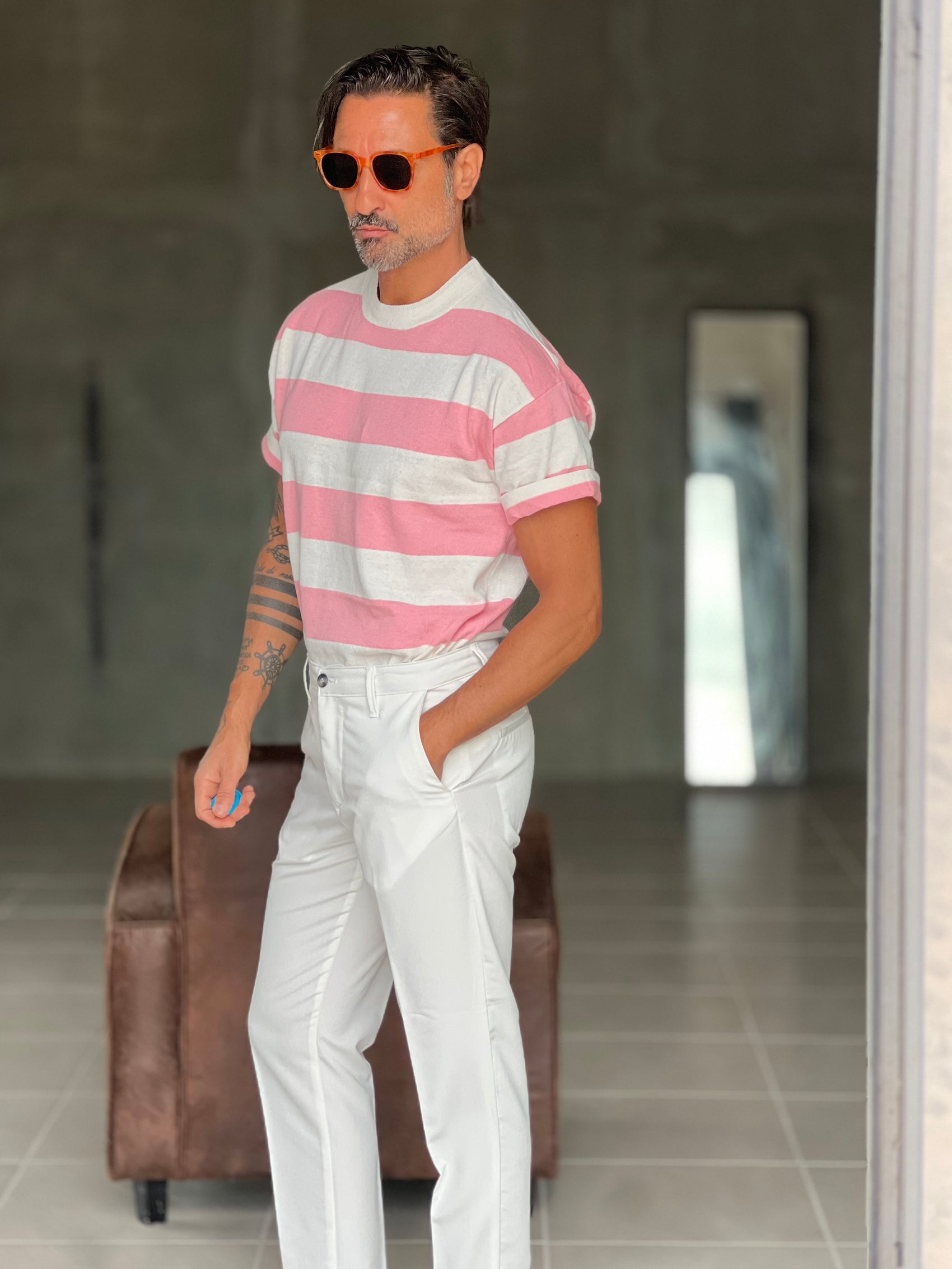 WHITE VISCOSE TROUSERS WITH REGULAR BOTTOM