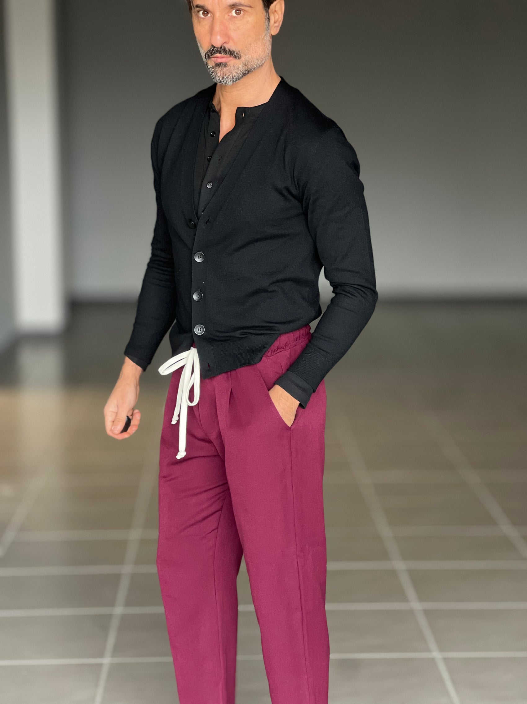 PANTALACCIO COLOR PRUGNA  LACCIO A CONTRASTO   VISCOSA E MISTI