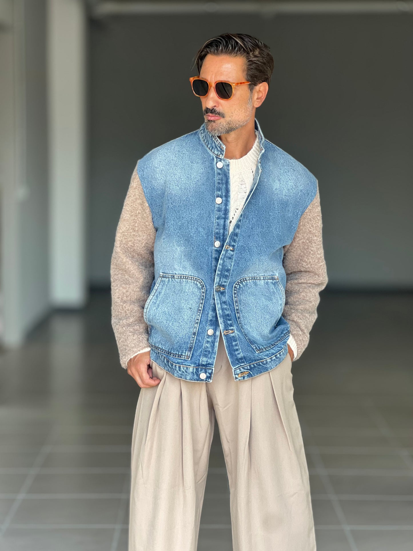 GIACCA DENIM DELAVE' MANICHE IN MAGLIA