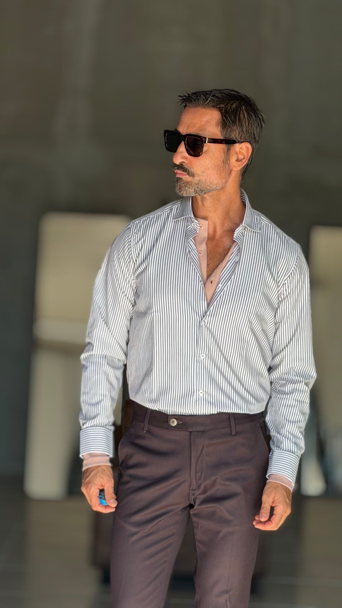 CAMICIA MILLERIGHE MORO  STRETCH POPELINE DI COTONE