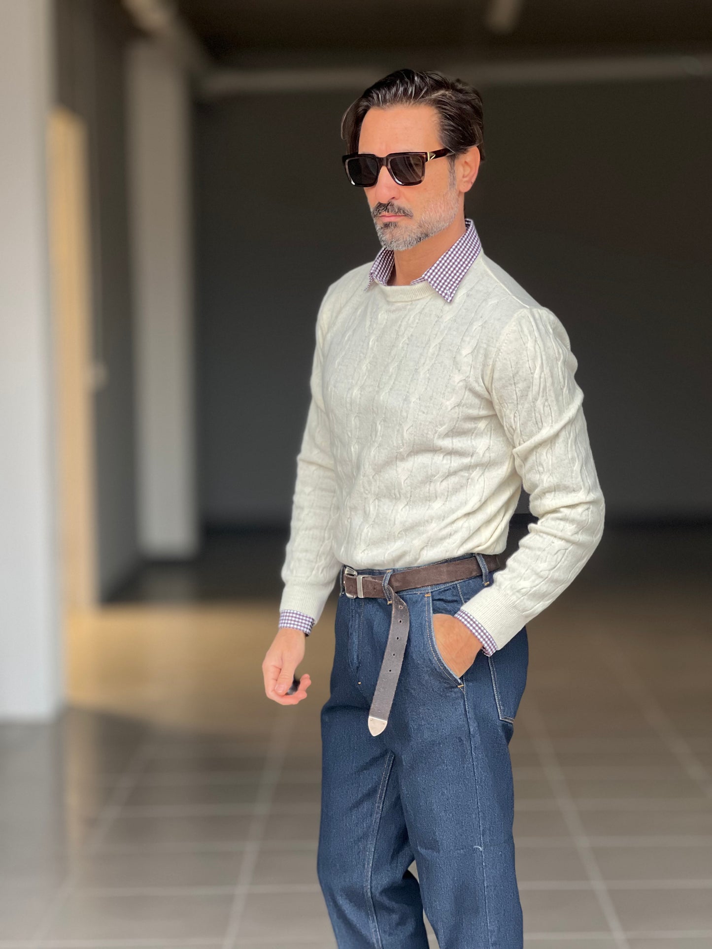 MAGLIA GIRO PANNA   LANA E CASHEMERE TRECCIA PICCOLA