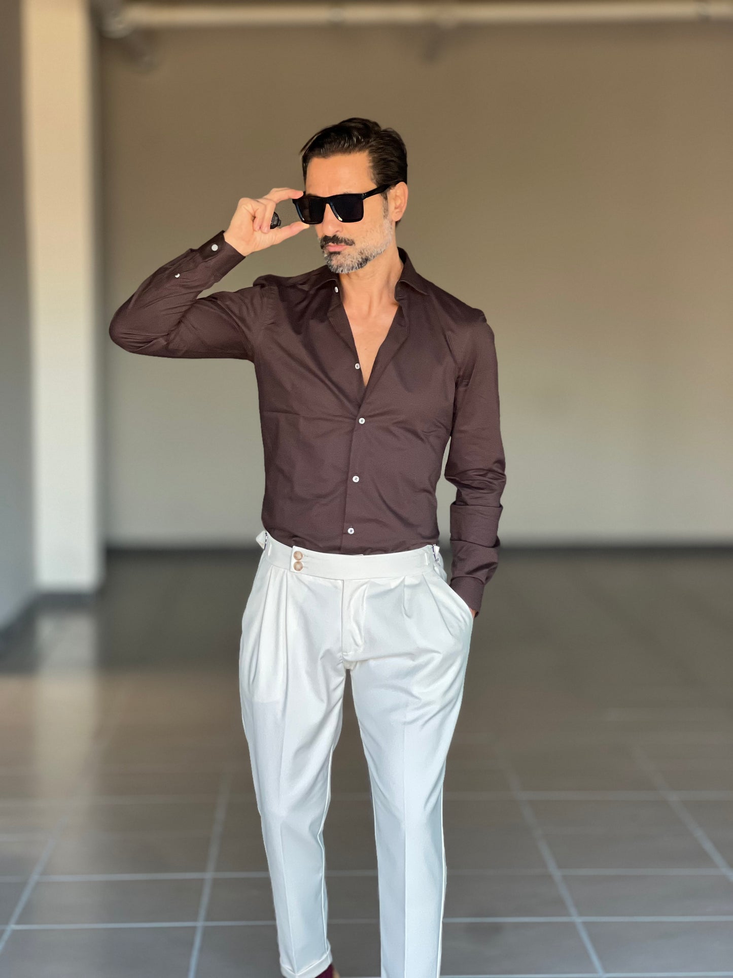 CAMICIA MORO  POPELINE DI COTONE STRECH