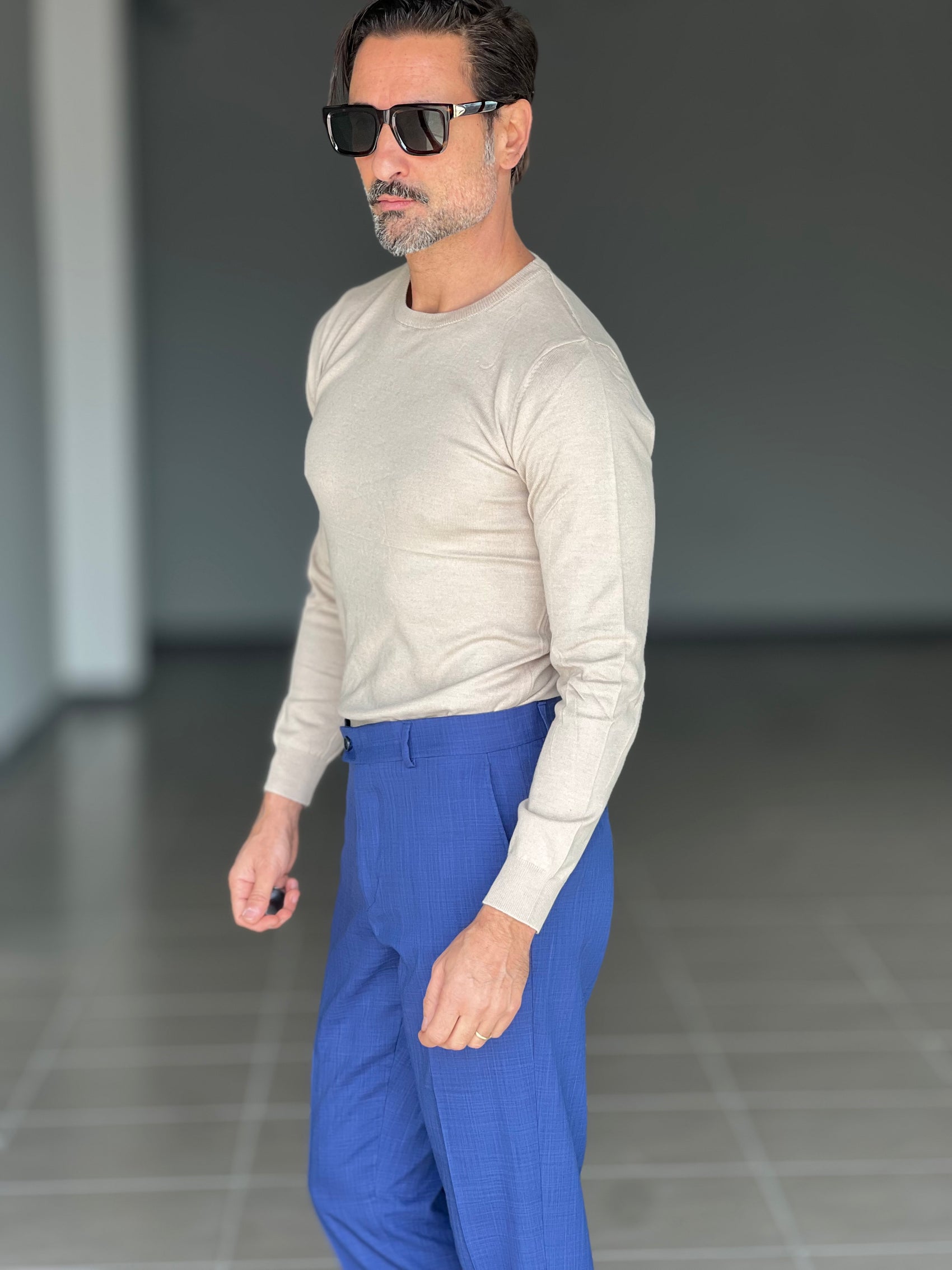 MAGLIA  GIRO CAMMELLO FILO COTONE RASATO