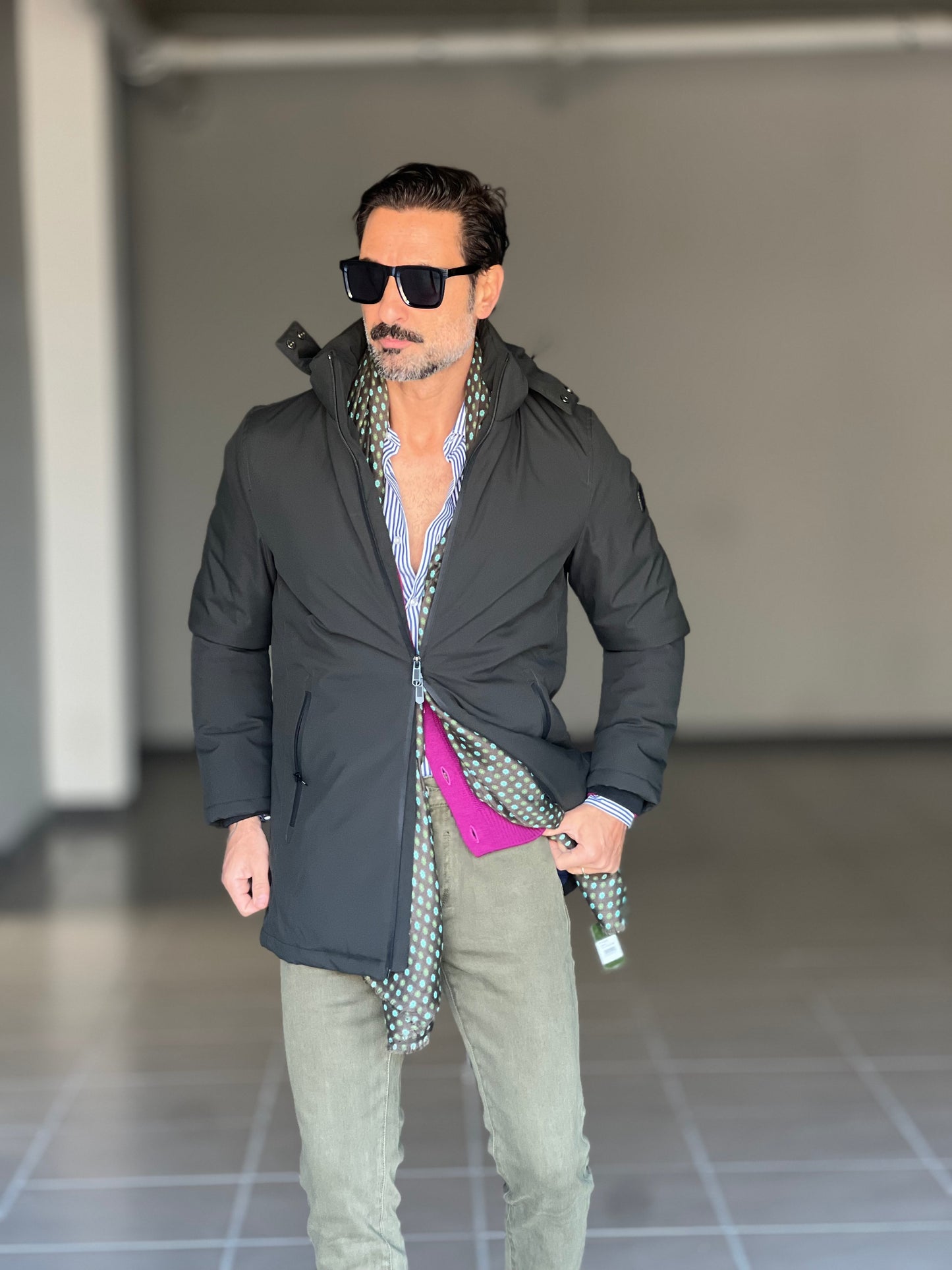 PARKA HAPPER  VERDE TESSUTO TECNICO ZIP TERMOSALDATE