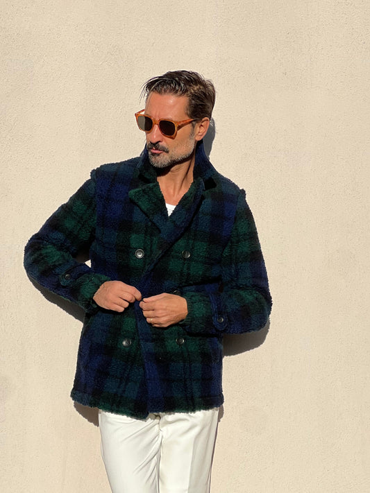 CAPPOTTINO TARTAN BLU E VERDE LAVORAZIONE CASENTINO KOON