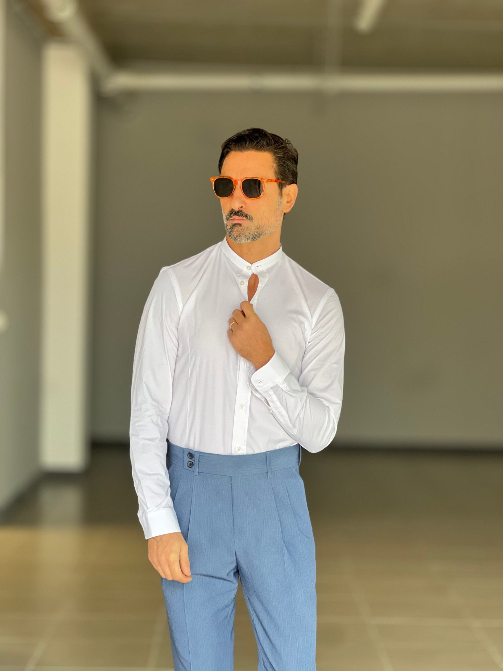 CAMICIA BIANCA COREANA   POPELINE DI COTONE STRECH