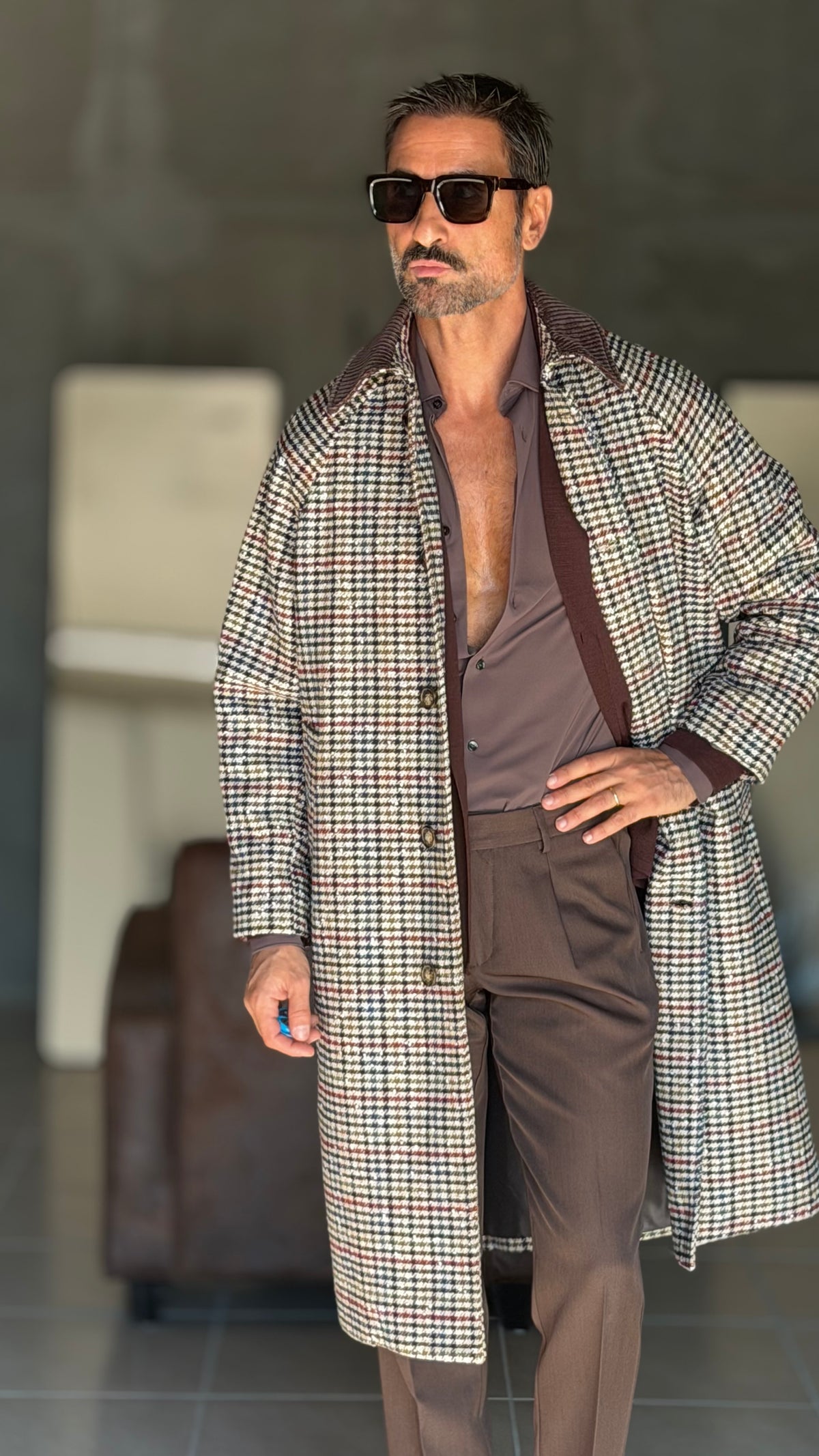 CAPPOTTO TRENCH BL11 PIE DE POULE OVERSIZE