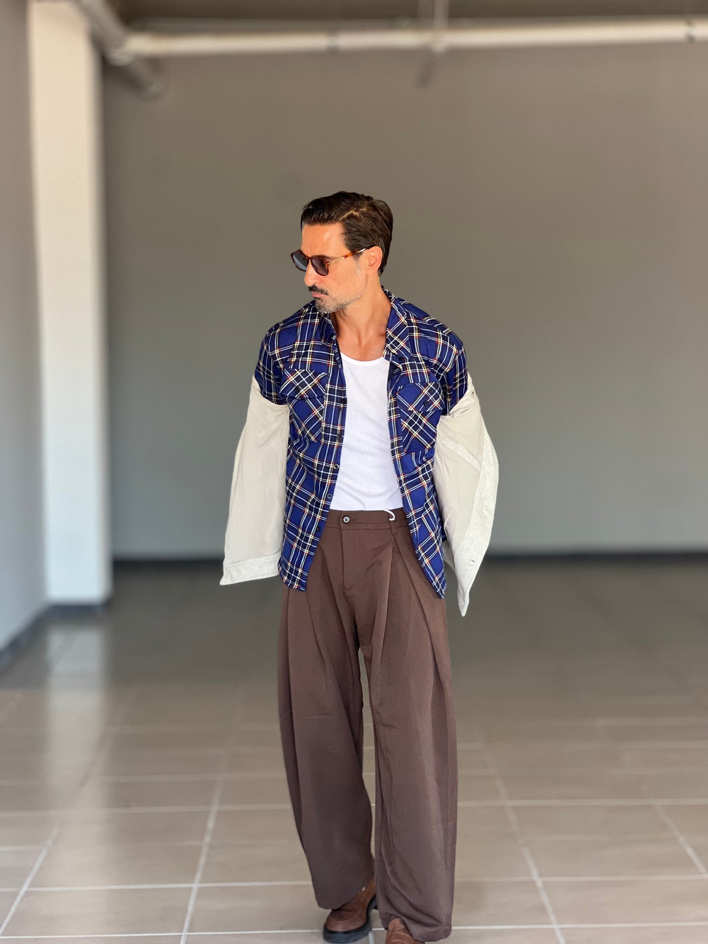 FILL JACKET QUADRO  BLU FELPATA