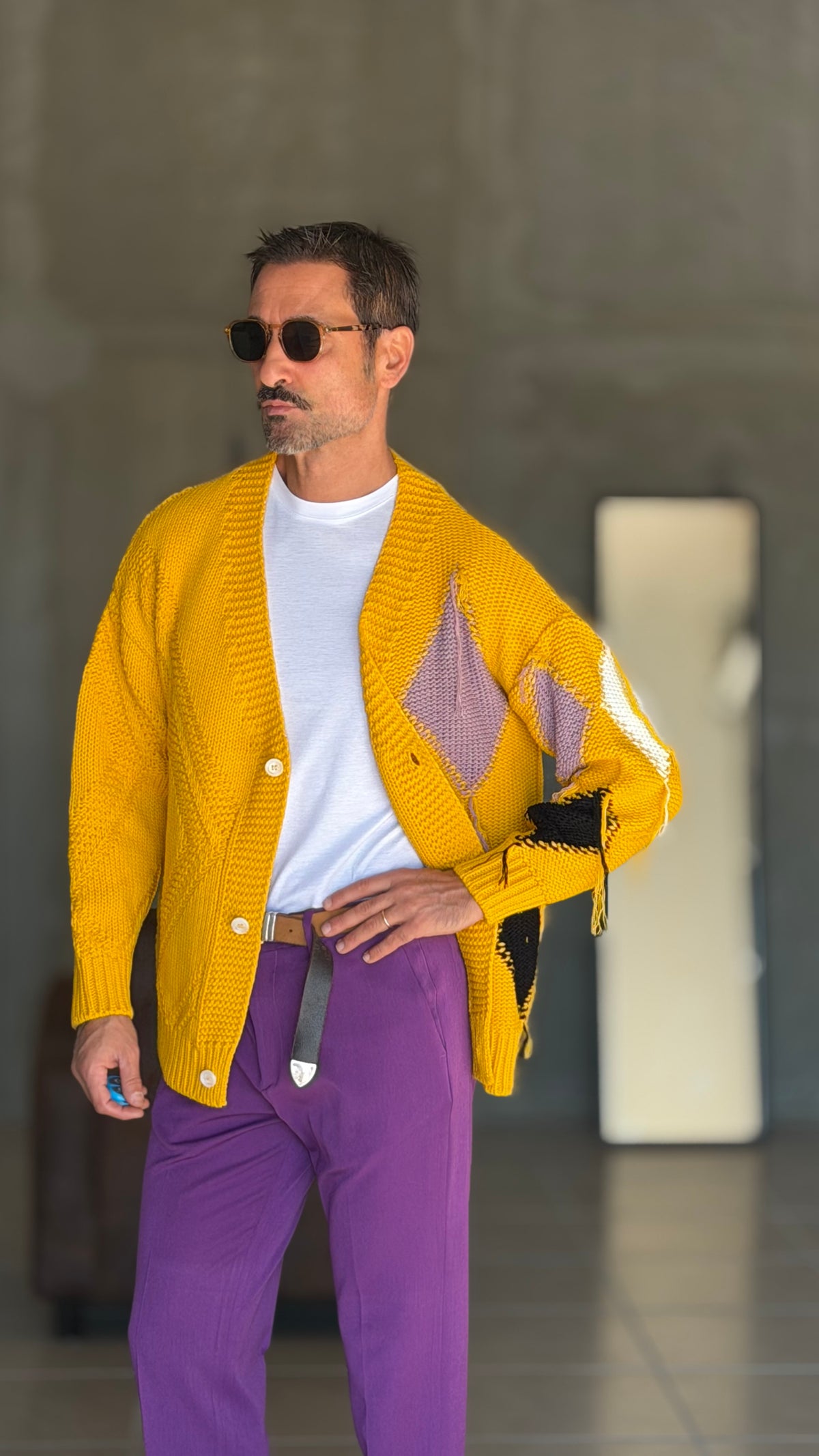 CARDIGAN GIALLO ROMBO   CROP  FIT  PESANTE