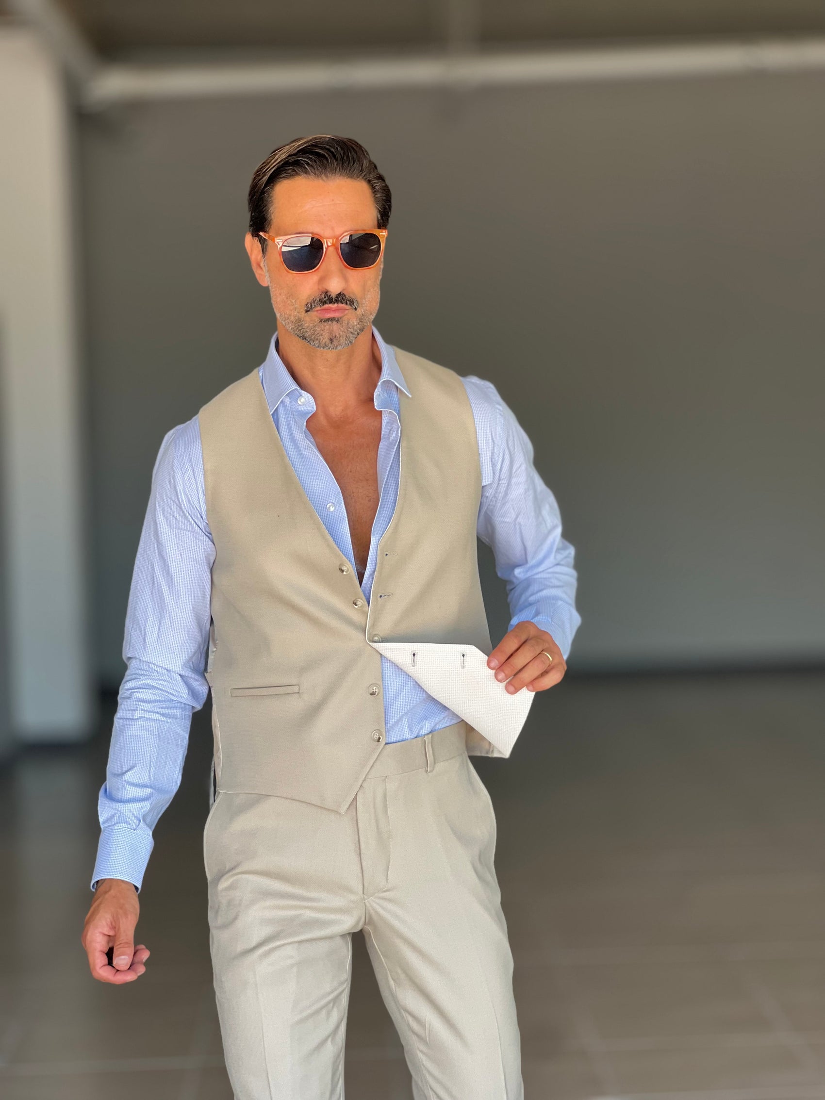 ABITO LANA E MISTI BEIGE 3 PEZZI GILET REVERSIBILE