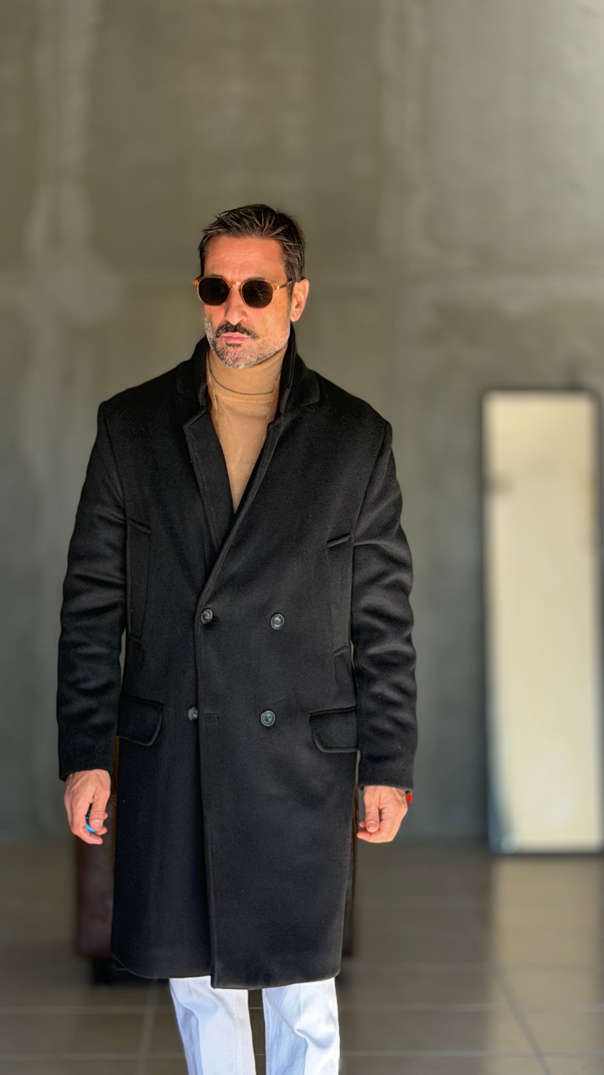 CAPPOTTO NERO DOPPIPETTO OVER FIT EFFETTO PANNO VISCOSA E MISTI TELAMIRA