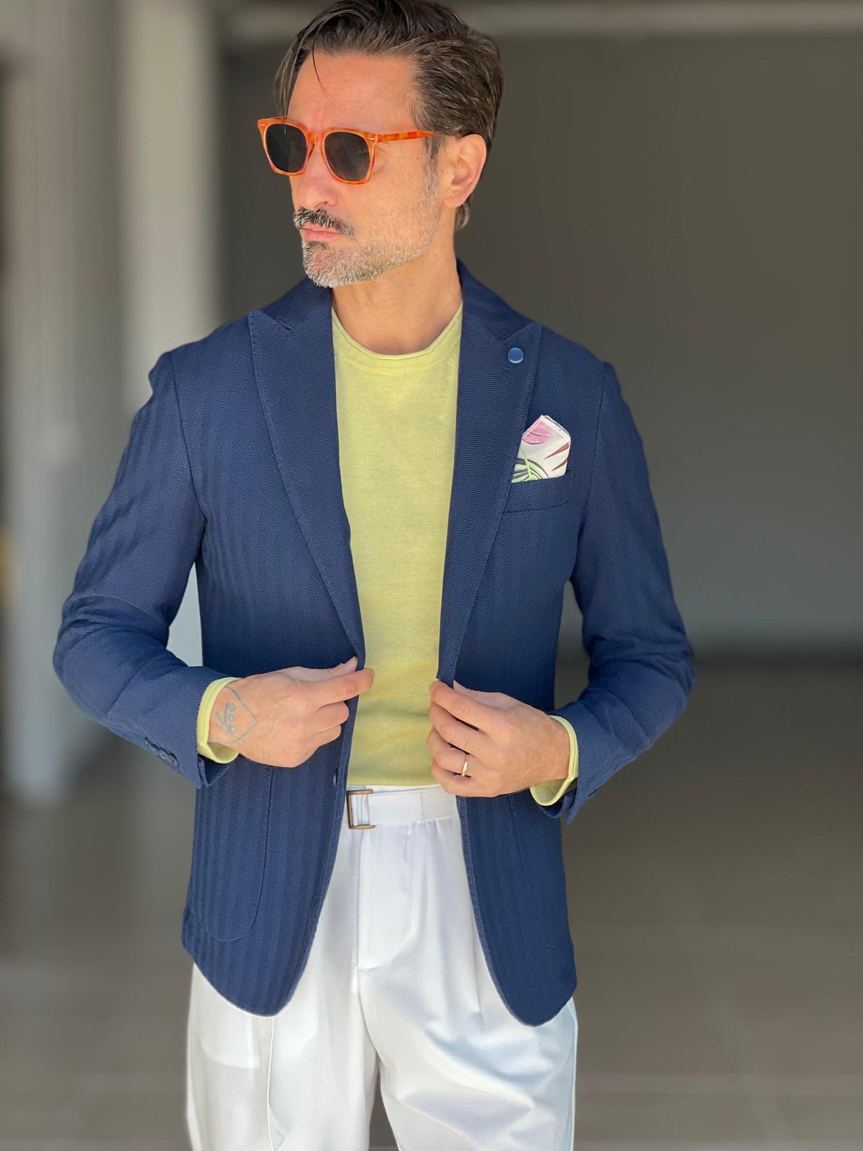 GIACCA  BLU ROYAL SPIGATA IN TINTA  STRECH MONOPETTO