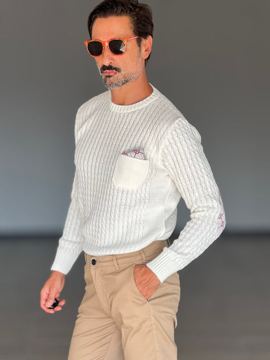 MAGLIA OPERATA  PANNA TOPPE AI GOMITI