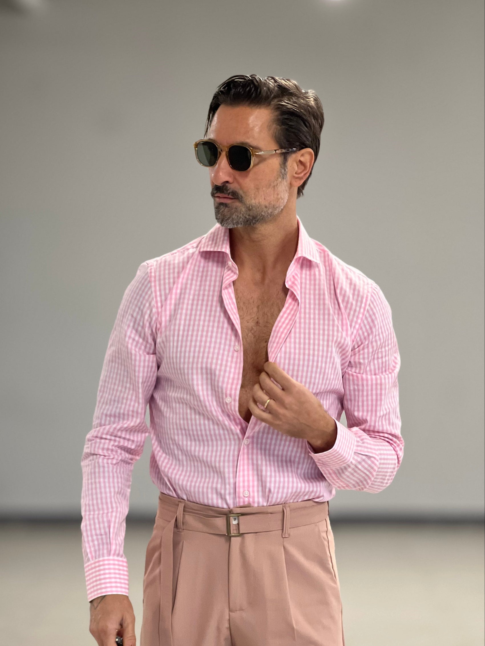 CAMICIA DEPOT QUADRETTO BIANCO E ROSA  . COTONE DOPPIO RITORTO 002
