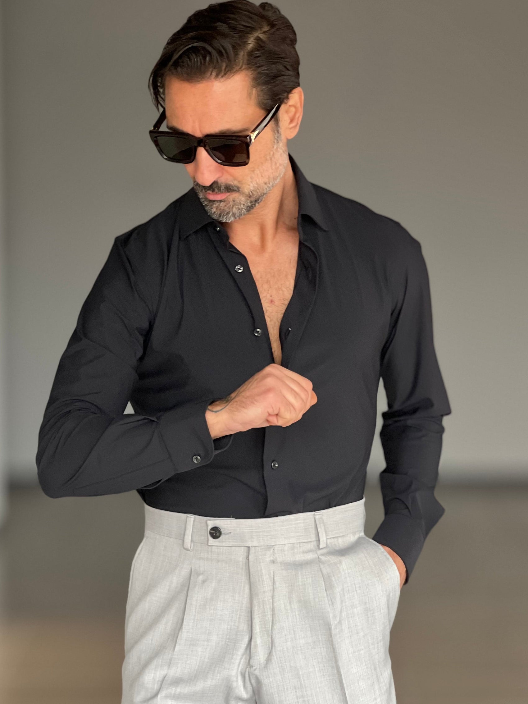 CAMICIA DEPOT NERA   EFFETTO MAGLINA  COTONE DOPPIO RITORTO 006