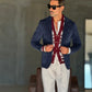 GIACCA BLU VELLUTO STRETCH ROCCIATORE