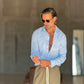 CAMICIA CELESTE COTONE EFFETTO LINO