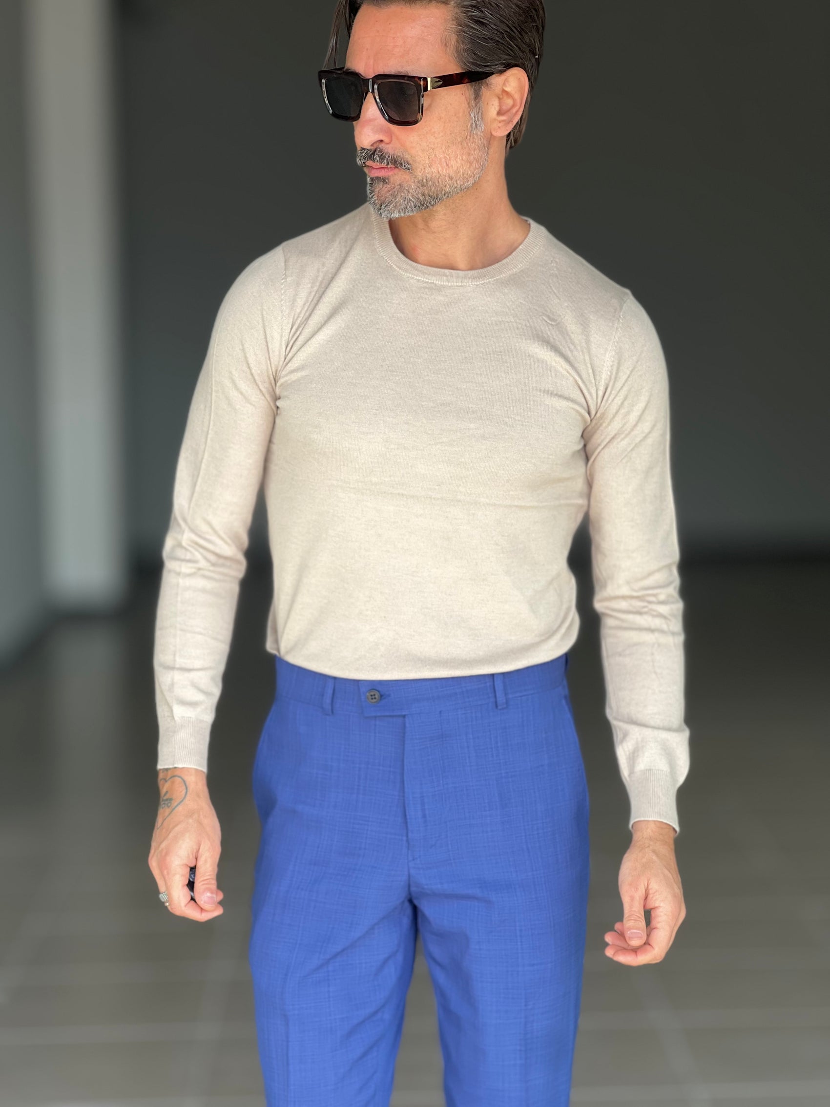 MAGLIA  GIRO CAMMELLO FILO COTONE RASATO