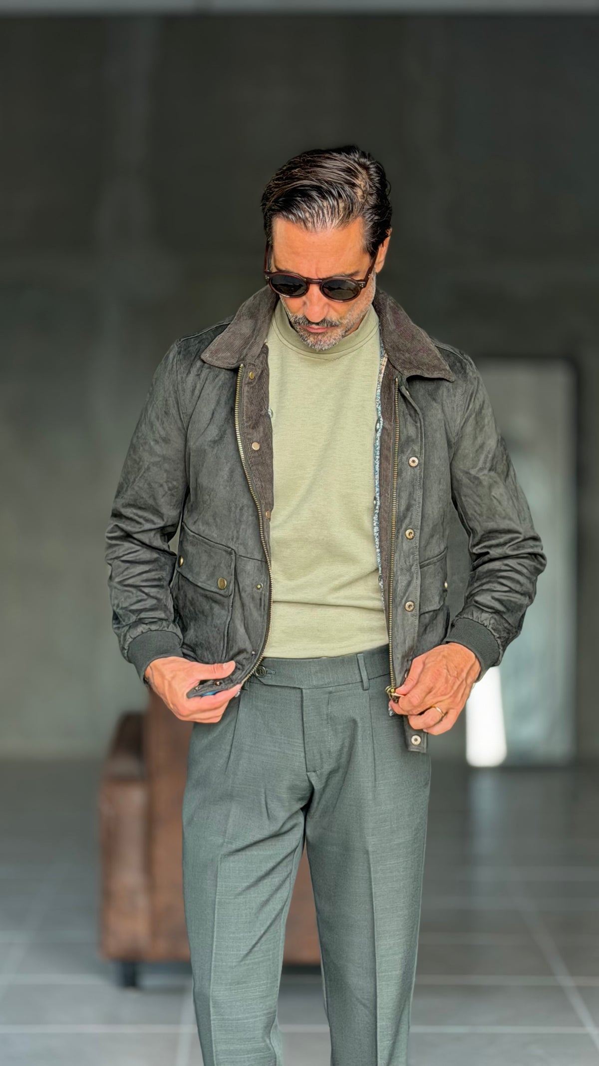 GIUBBINO VERDE ECO SCAMOSCIATO  MULTITASCA CROP