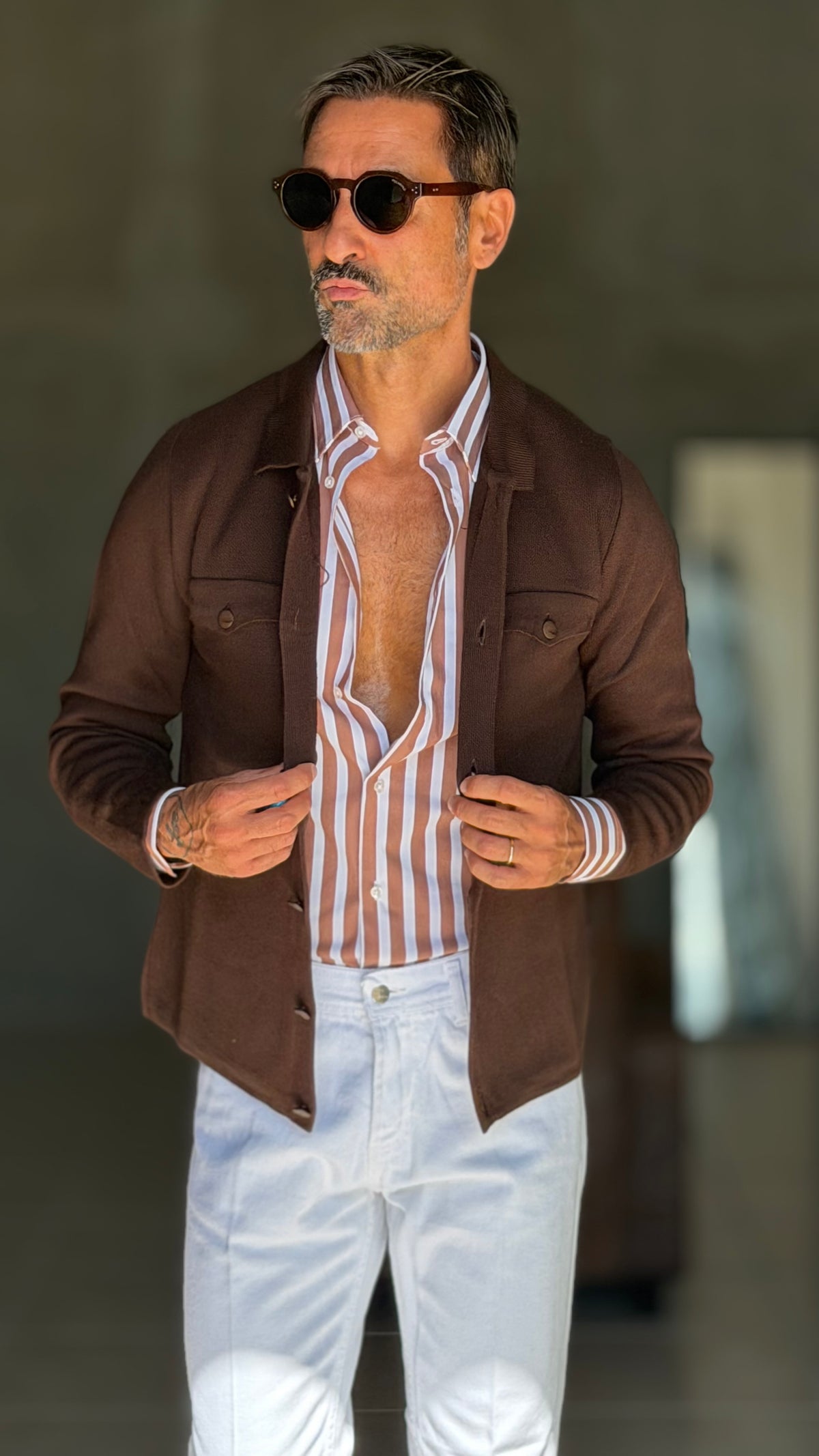 CAMICIA  BACCHETTA MORO GRANDE STRETCH