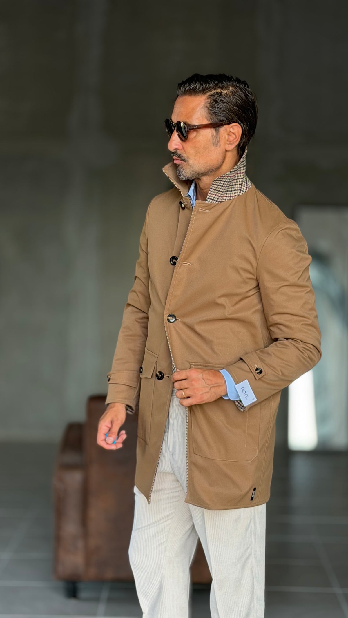 TRENCH  CAMMELLO DOUBLEFACE PIE DE POULE ALTATENSIONE
