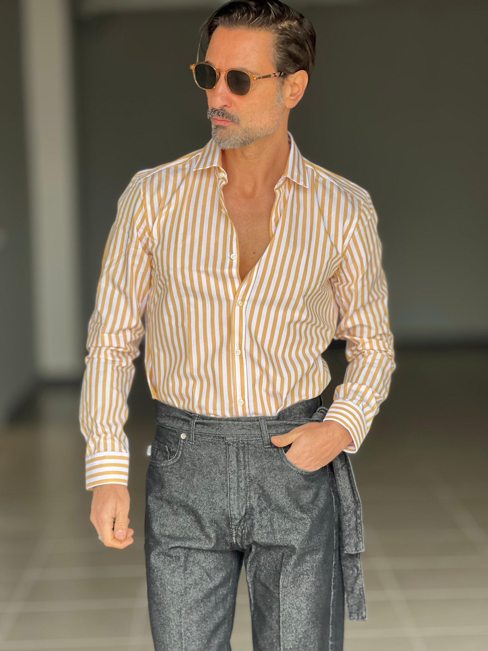 CAMICIA DEPOT BACCHETTA GRANDE OCRA   COLLO PICCOLO POPELINE  DI COTONE DOPPIORITORTO