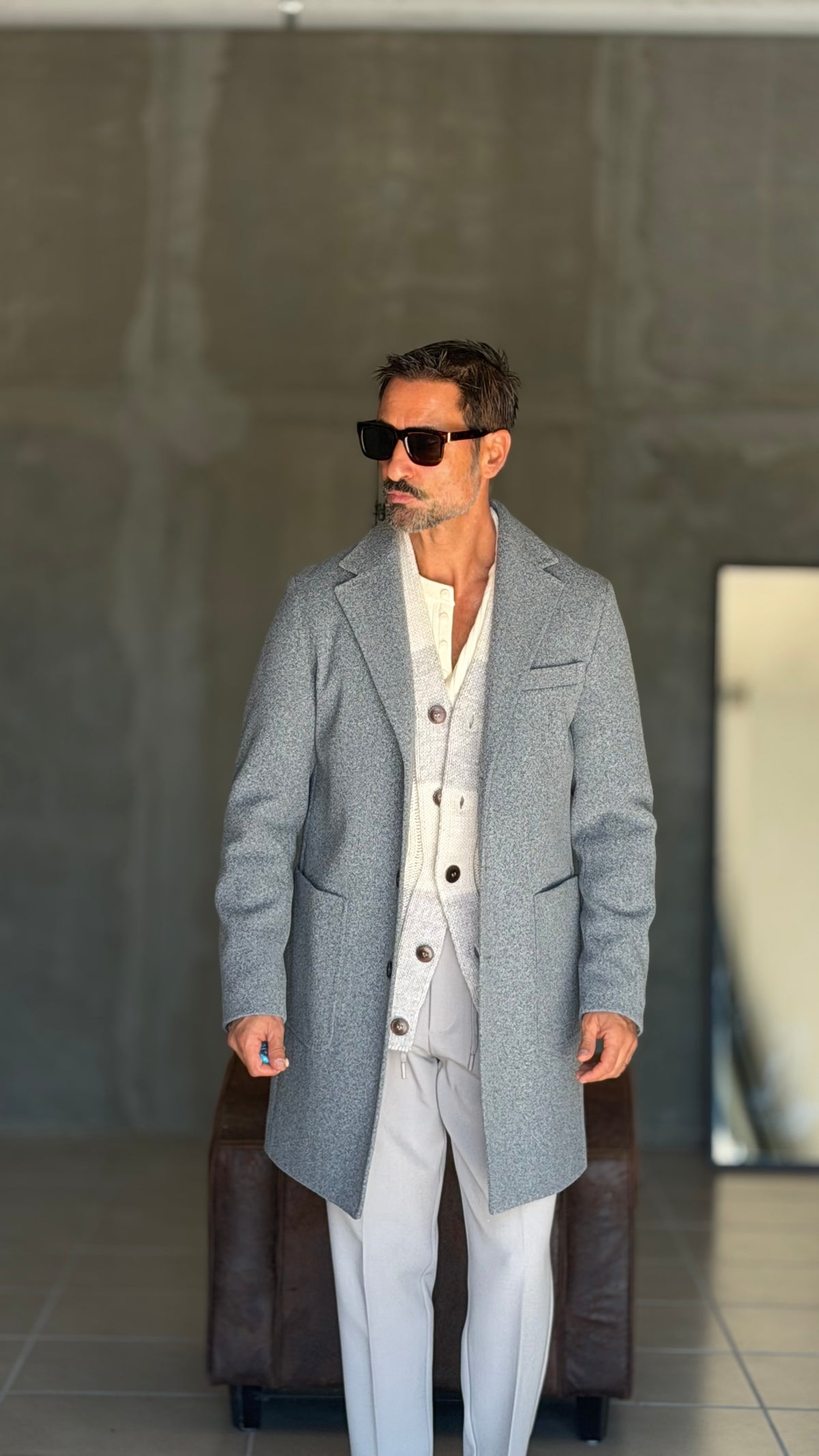CAPPOTTO GRIGIO EFFETTO PANNO  MONOPETTO
