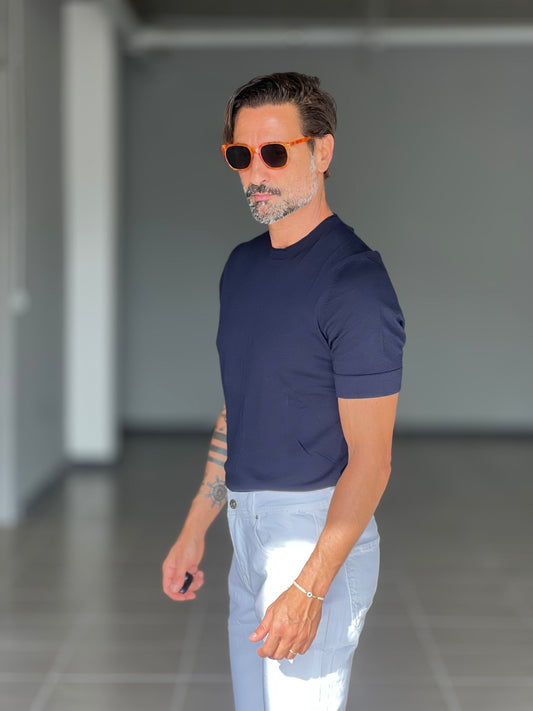 MAGLIA BLU 2 FILI MANICA CORTA