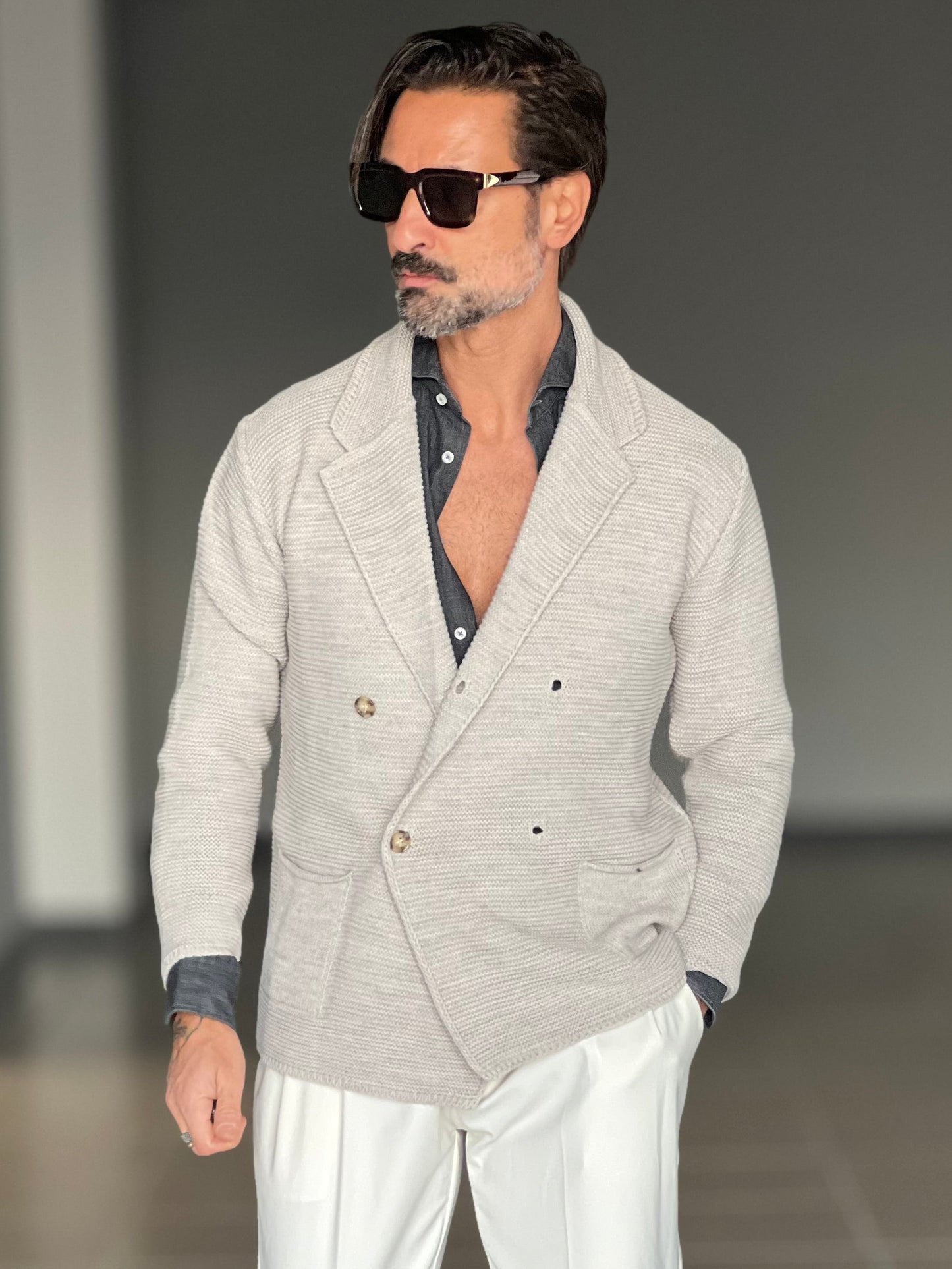 BEIGE COTTON OPEN CARDIGAN