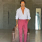 WHITE VISCOSE TROUSERS WITH REGULAR BOTTOM