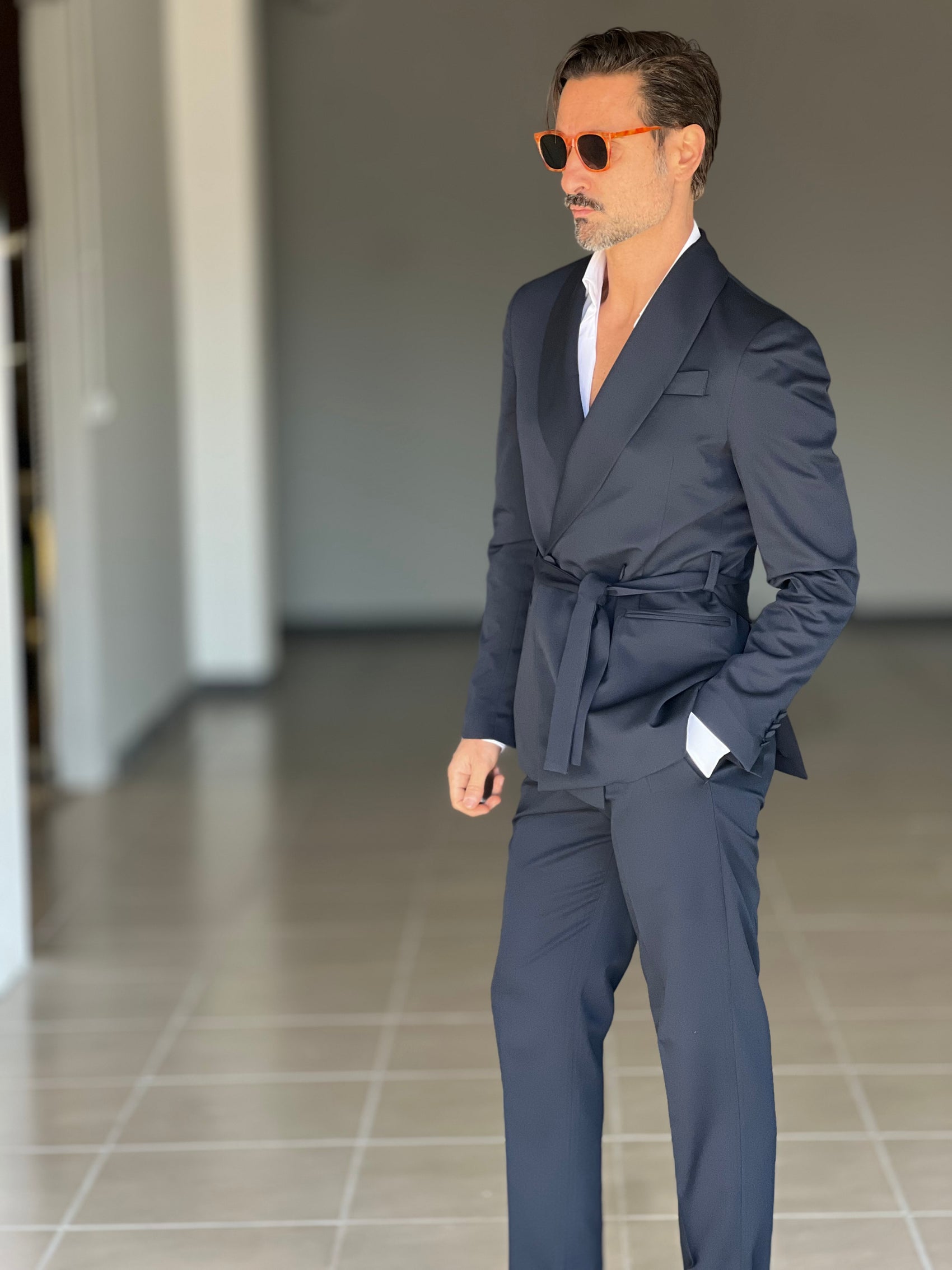 ABITO BLU DOPPIOPETTO VISCOSA CINTURA IN VITA 004