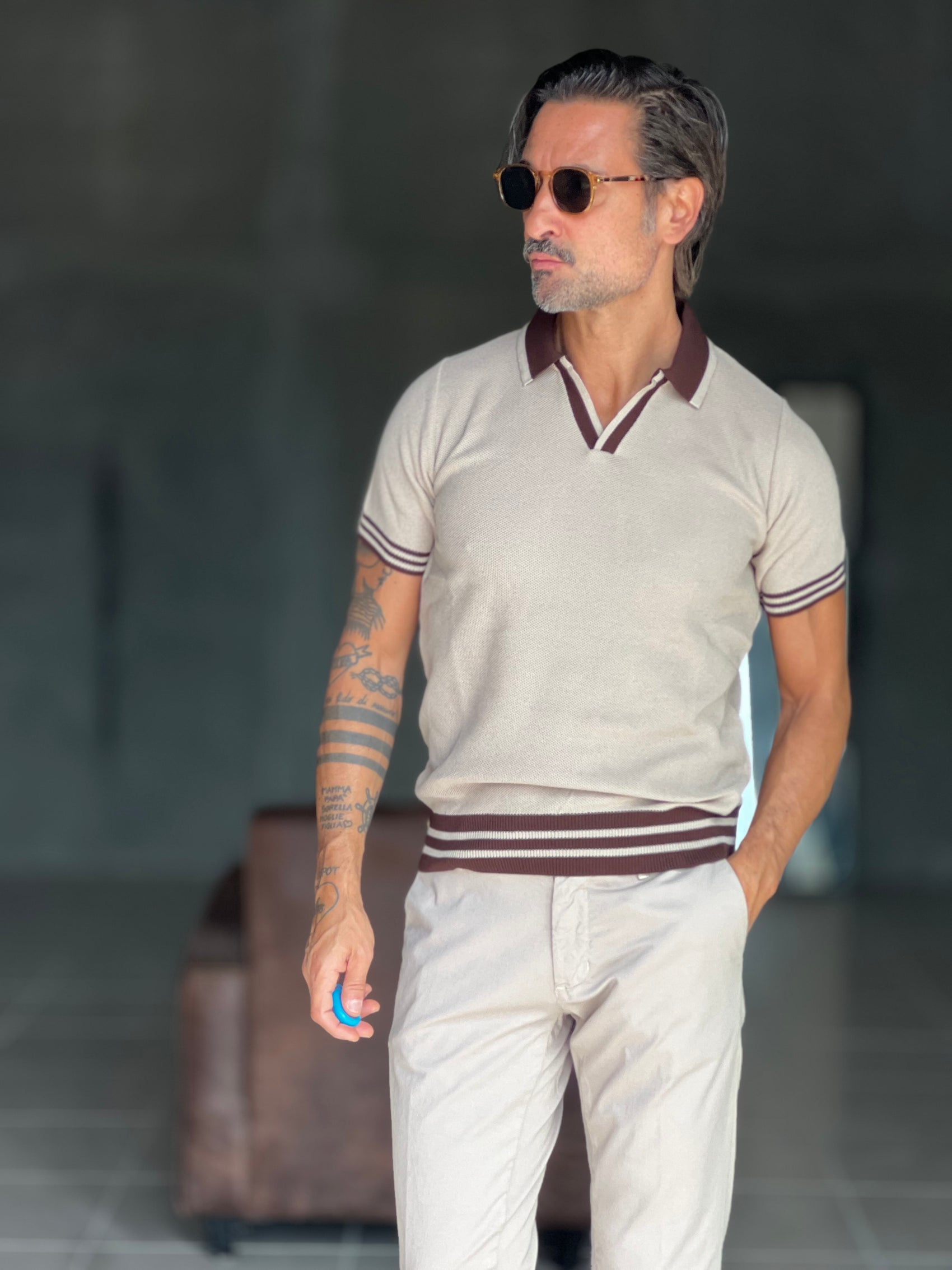 POLO BEIGE COLLO E FONDO A CONTRASTO