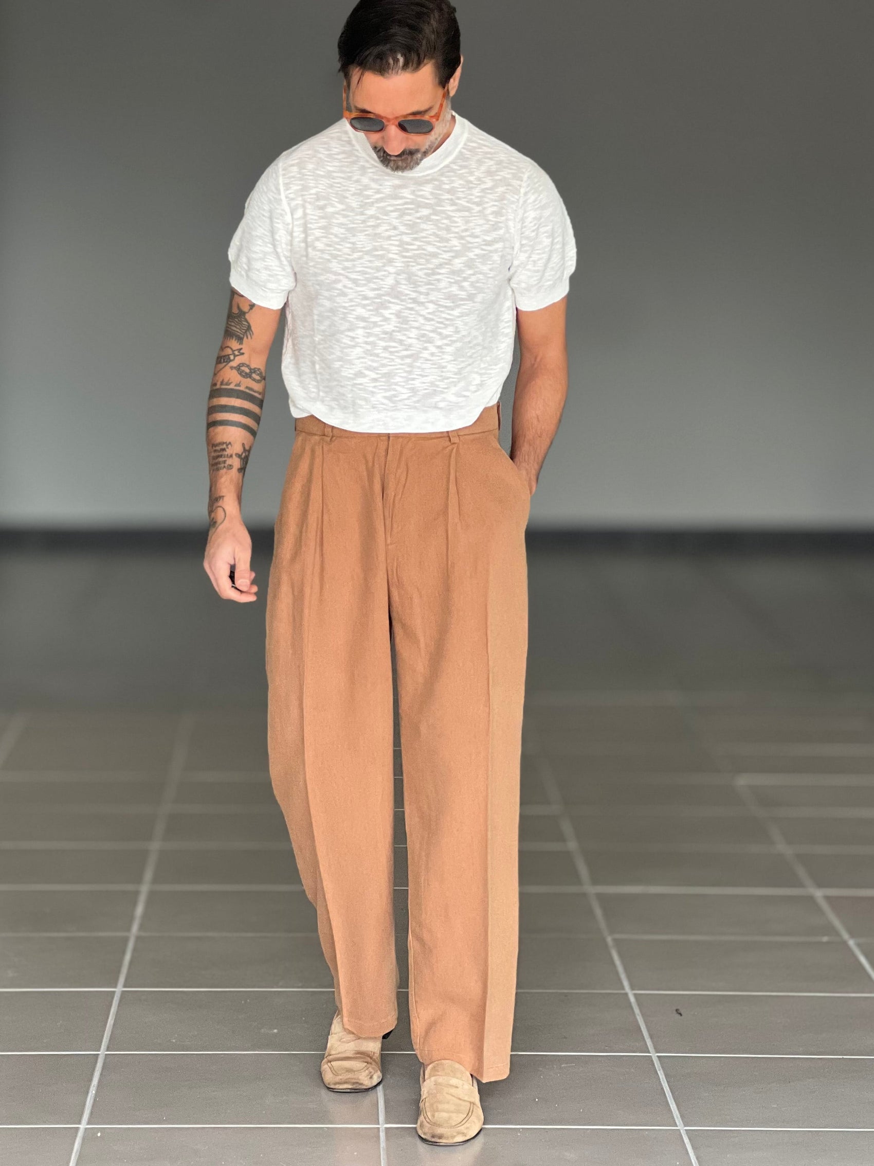 PANTALONE RUGGINE   DOPPIA  PINCES MISTO LINO