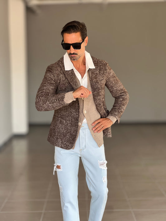 GIACCA TARTAN GRANDE MORO E BEIGE LANA E MISTI XAGON